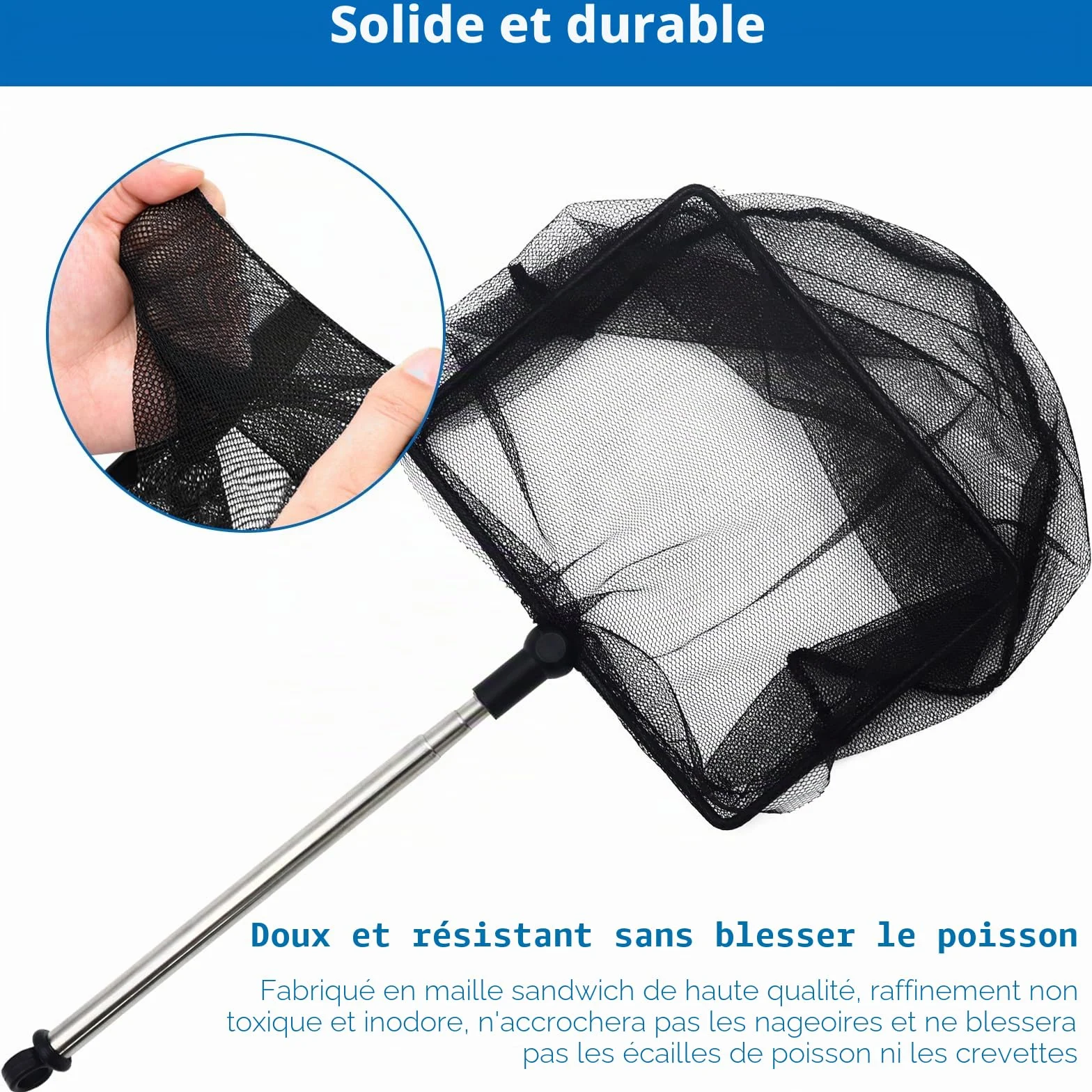 Épuisette Télescopique 26-45 cm pour Aquarium, Étangs et Piscines Koi Noir