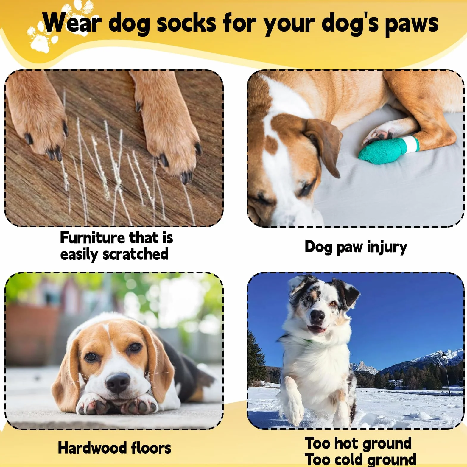 Réglables Chaussettes Chien avec Adhérence Protection Coussinet Protège-Pattes Anti-Léchage Anti-Glissement (M)
