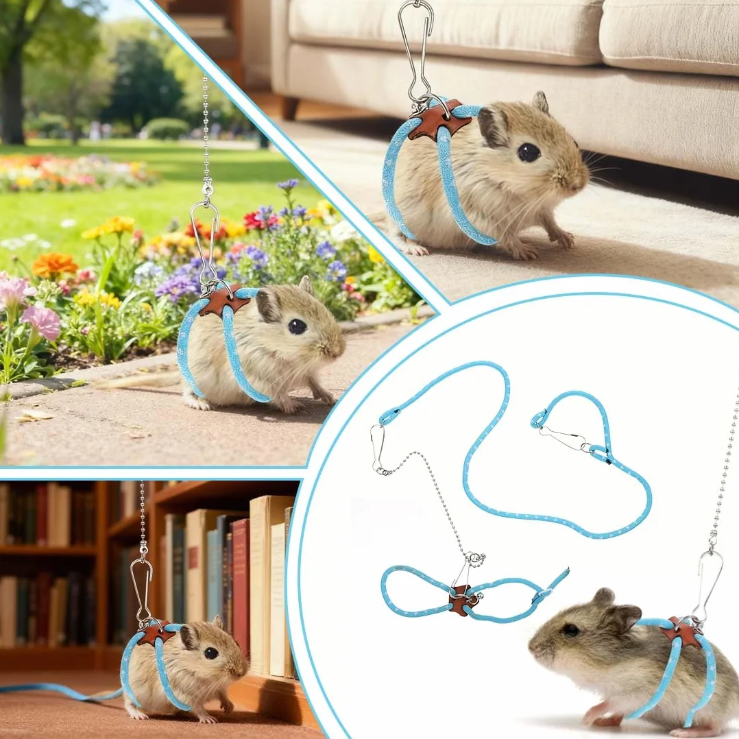 Laisses pour Petits Animaux, Harnais Réglable Bleu pour Souris Rat Hamster, Corde De Promenade Sécurisée Taille Standard, Accessoire Extérieur 1 Pièce