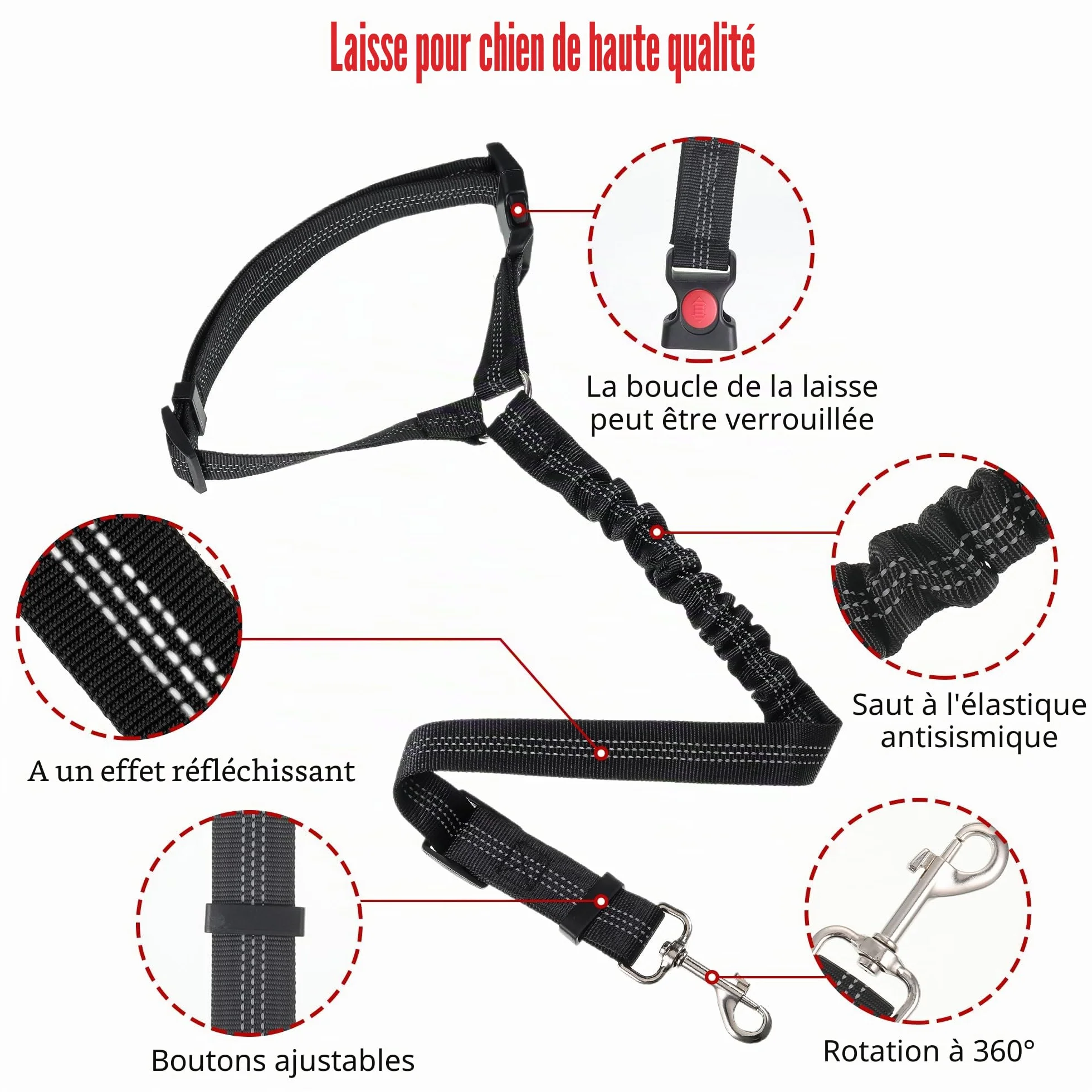 Ceinture Chien Voiture, Universel Harnais Voiture Réglable pour Chien & Chat avec Absorption des Chocs,Harnais Voiture pour Chiens,Ceinture de Sécurité pour Chien