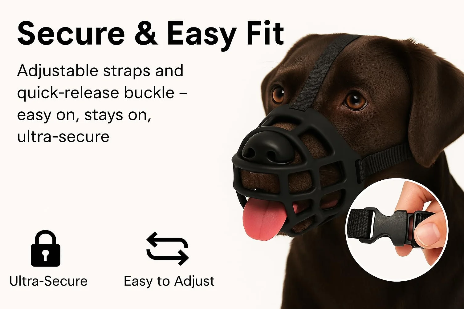 Museliere pour Chiens – Flamingo Muzzle Benzo Noir – Taille L – Silicone Souple – Sangles Réglables – Sécurité et Confort