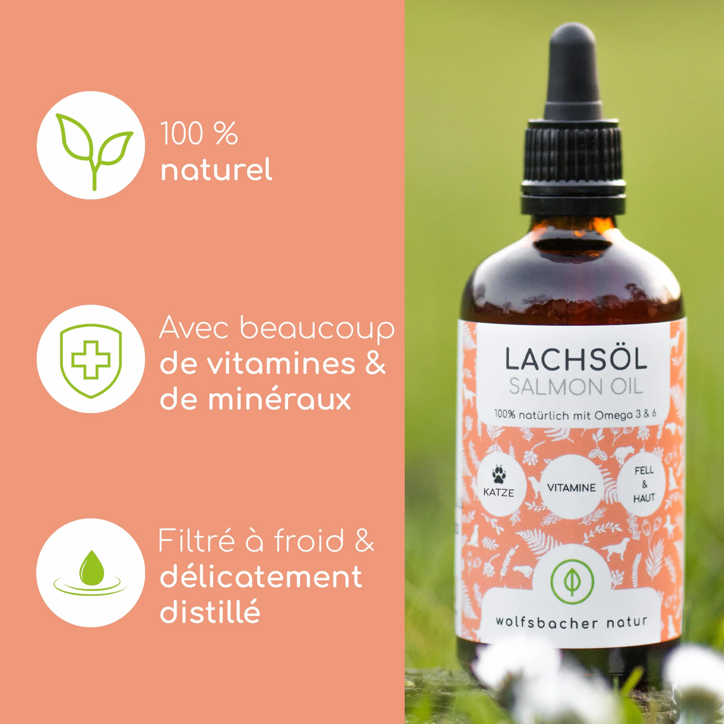 Huile de Saumon Norvégien pour Chats Oméga 3 & 6 100ml Complément Hautement Dosé