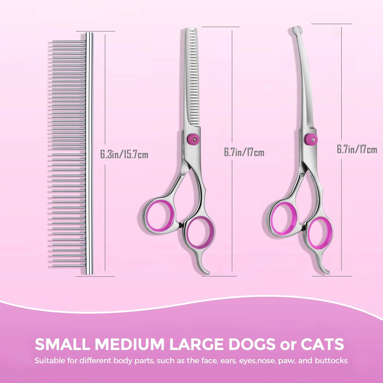 Lot de 3 ciseaux de toilettage pour chiens et chats en acier inoxydable avec peigne de toilettage