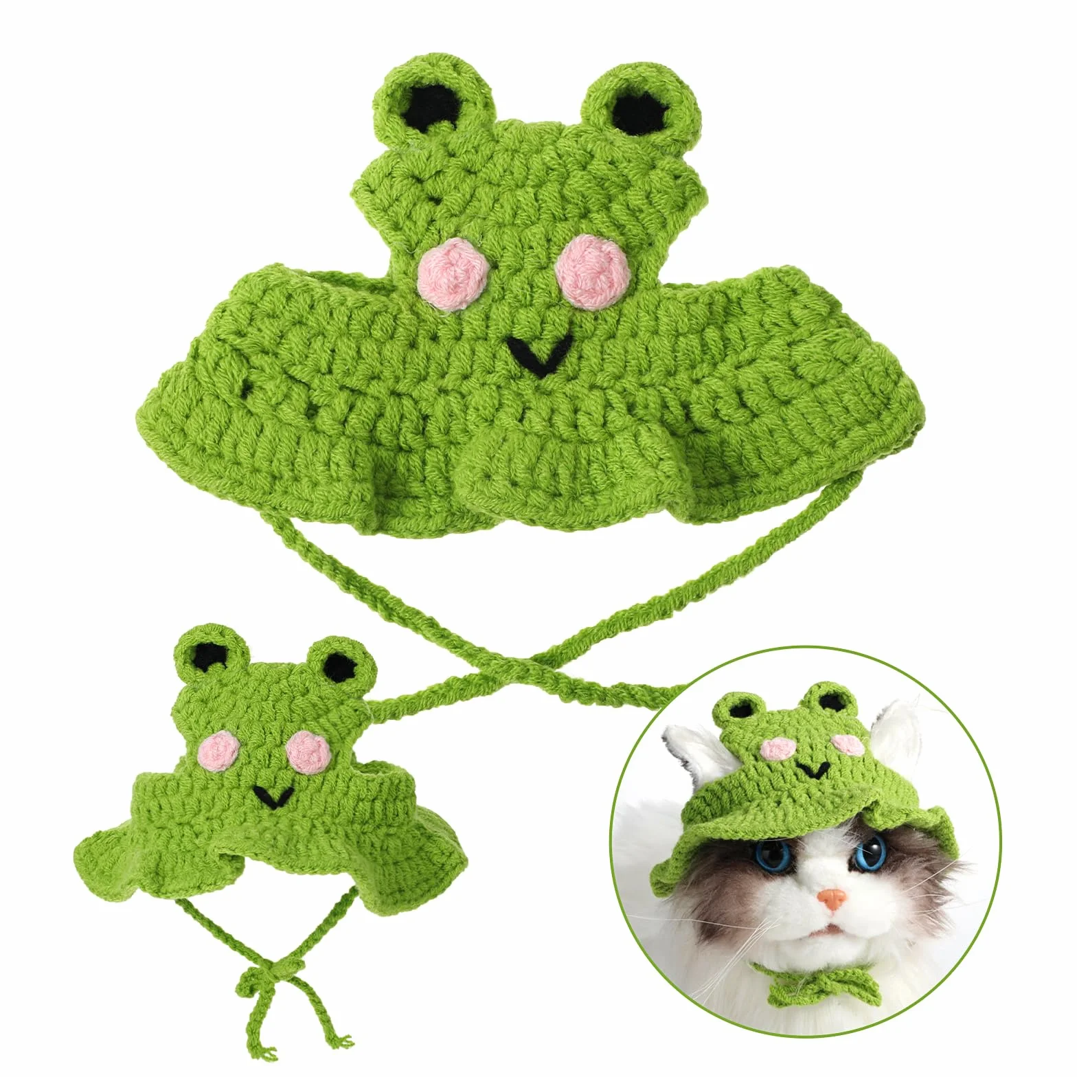 Chapeau d'Halloween en laine pour animal de compagnie - Bonnet tricoté pour chat - Costume de Noël (vert)