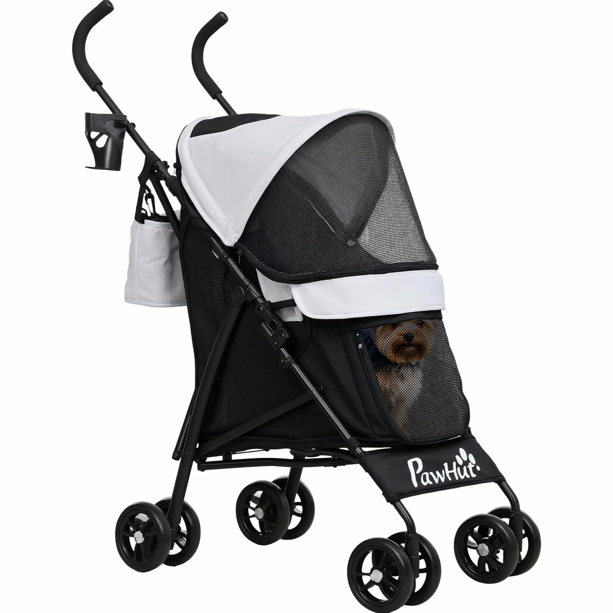 PawHut Poussette chien 4 roues pliable légère charge 4 kg gris clair