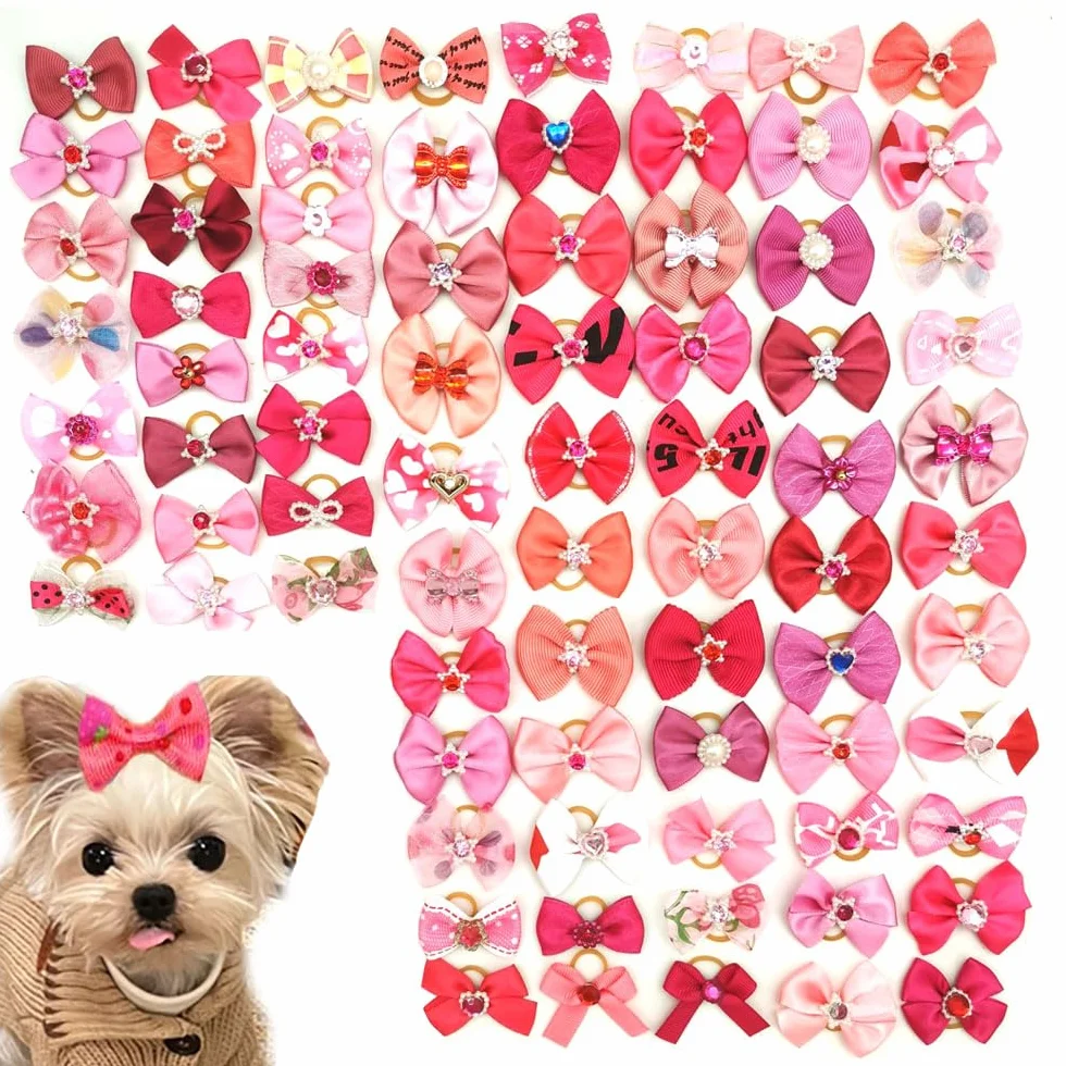 Lot de 40 nœuds pour chiens avec élastiques, accessoires de toilettage pour animaux