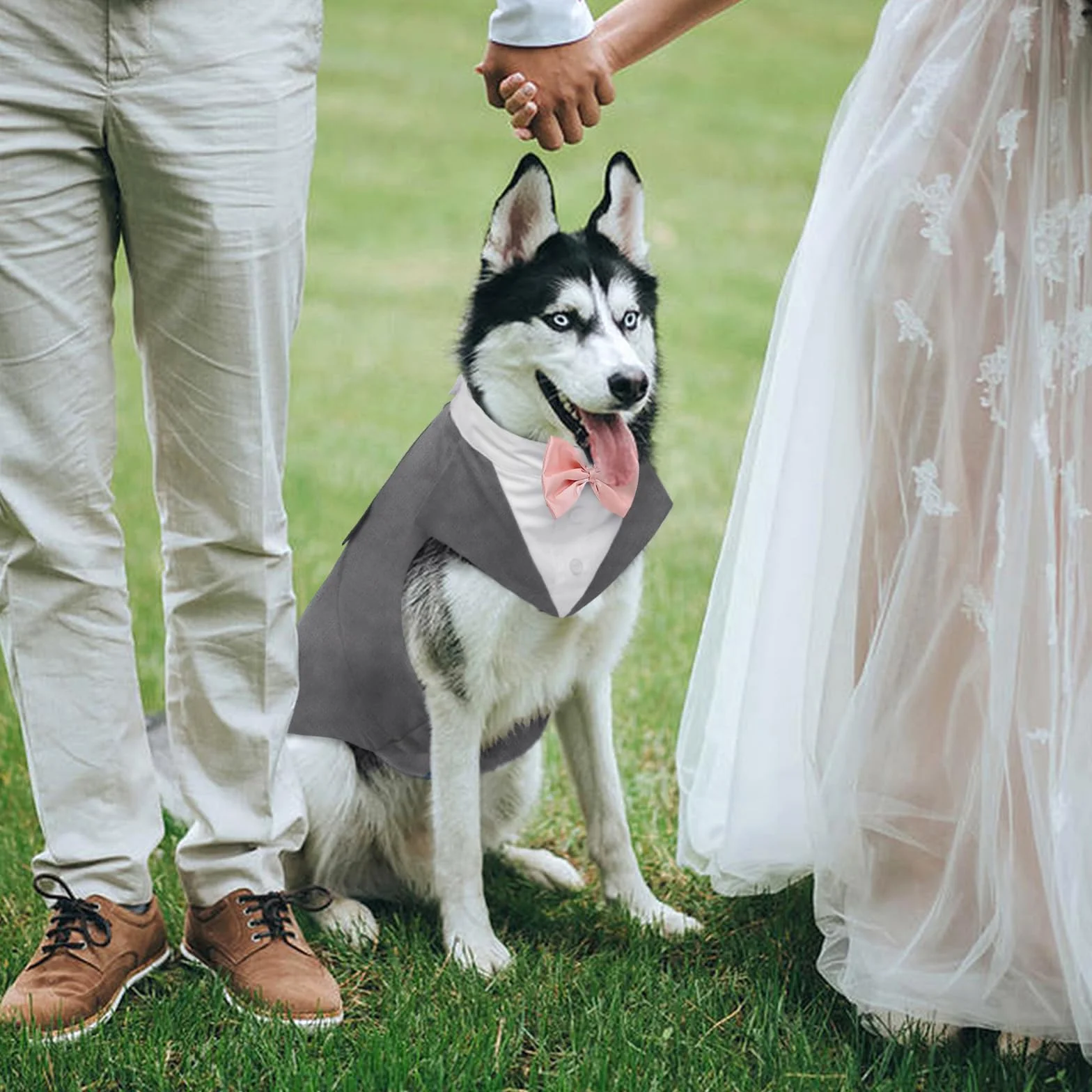 Kuoser Costume Smoking Chien Petite Moyenne Taille, Chemise Chiot Nœud Papillon Rose Amovible, Tenue Formelle Mariage