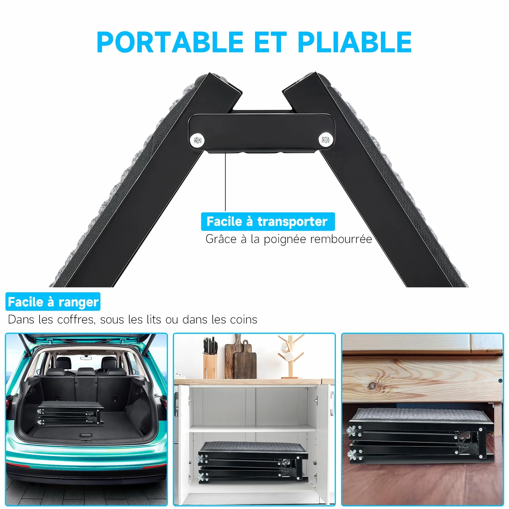 CO-Z 160×44 cm Rampe pour Chien Voiture Pliable Capacité 90 kg Surface Antidérapante Escalier Rampe D'accès Voiture pour Chiens Portable pour Animaux Grand Chien Chat Intérieure Extérieure