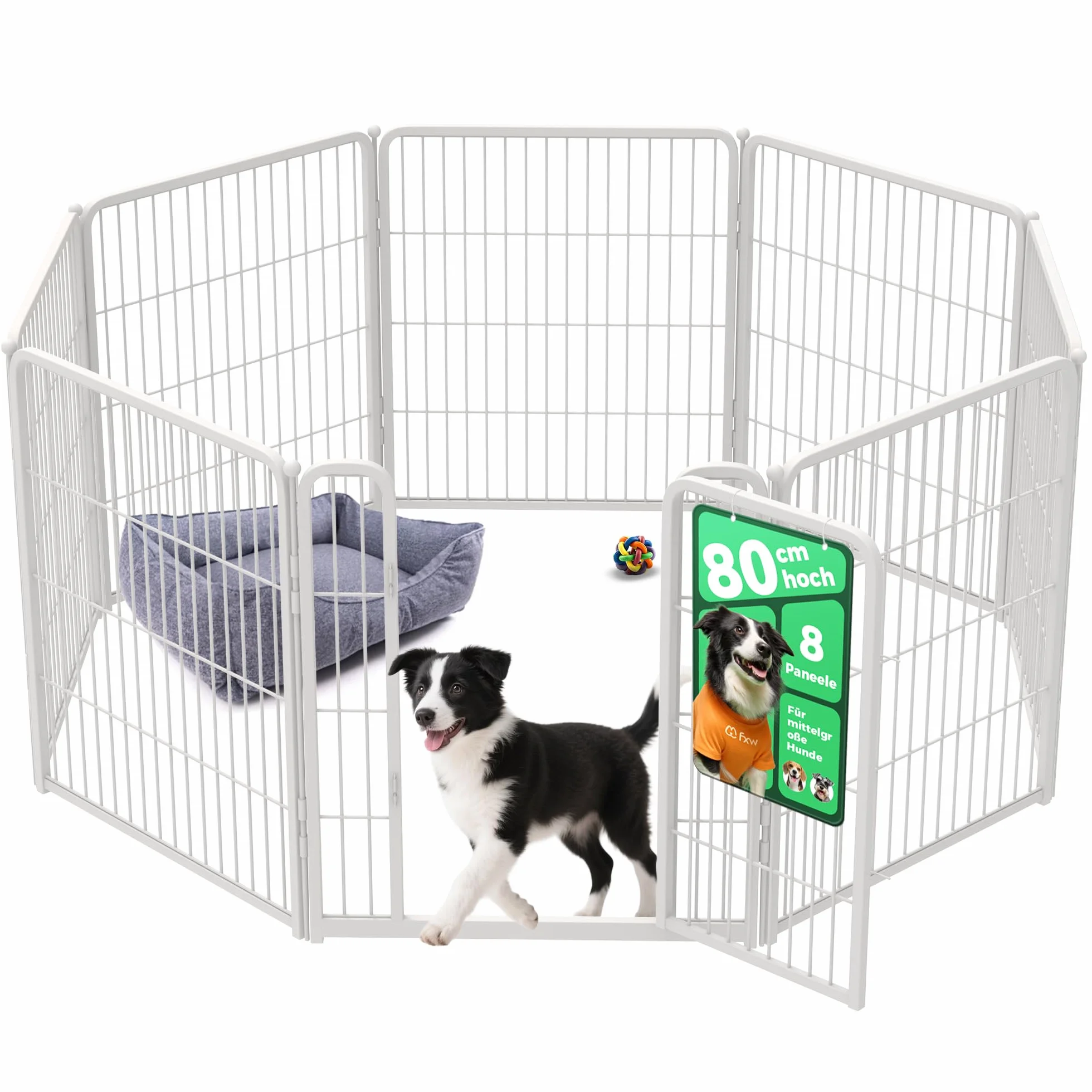 Homeplus Enclos pour Chiens 80cm 8 Panneaux de Fil Stables pour Chiots et Petits Chiens Blanc