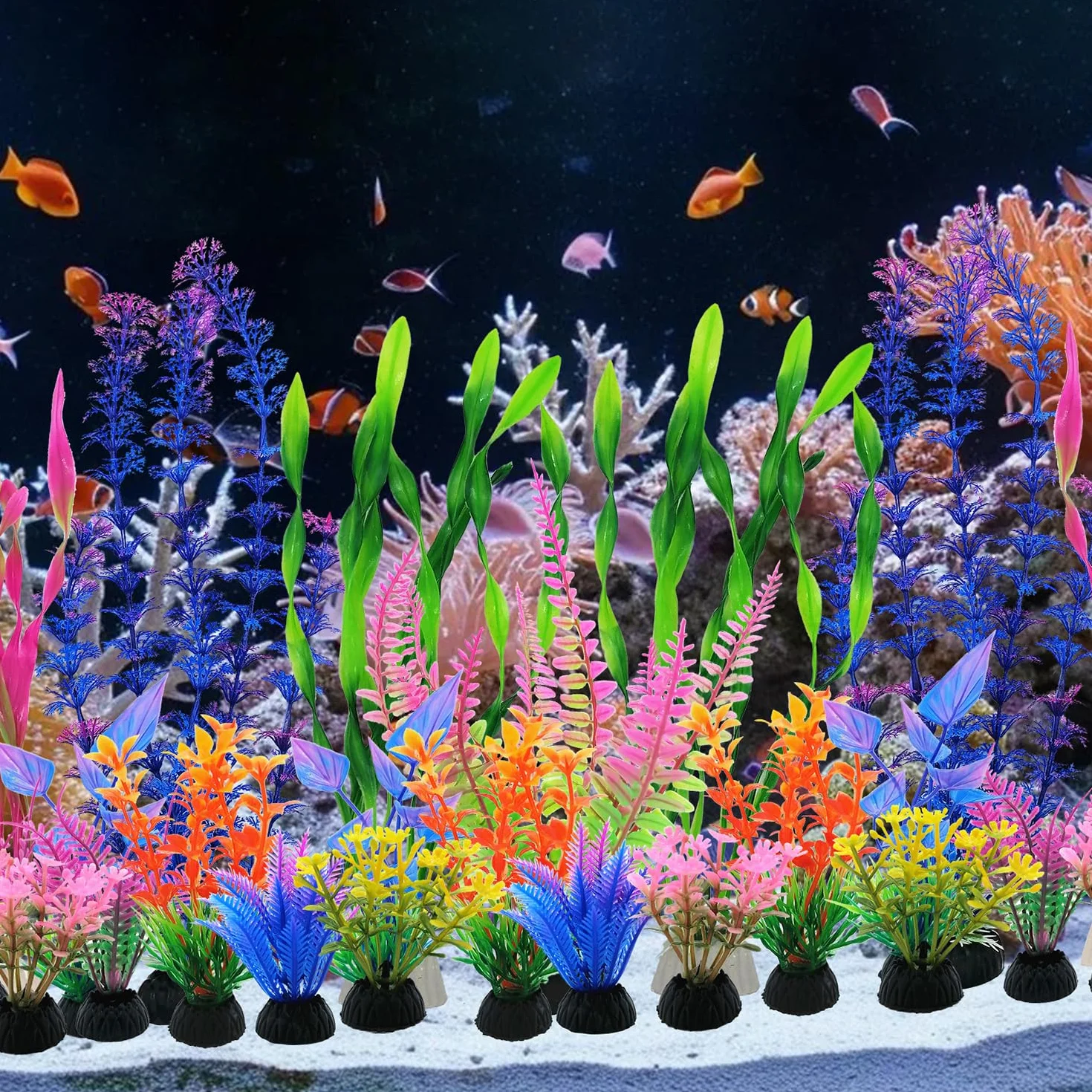 SLOCME Lot de 25 plantes artificielles colorées pour aquarium - Décorations en plastique avec fond lesté