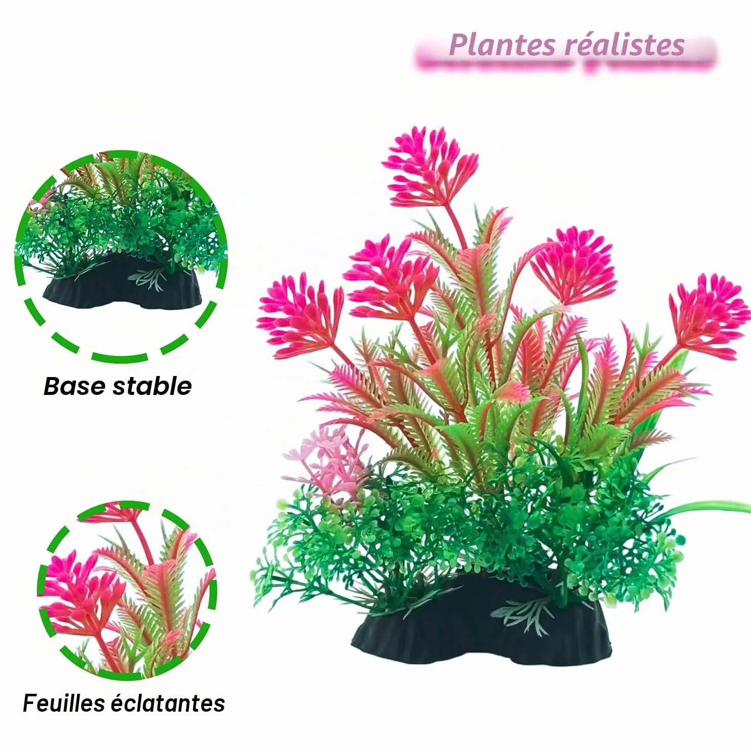 SLOCME Ensemble de 10 pièces de roches et de plantes pour aquarium - Décorations en plastique colorées et abris en céramique
