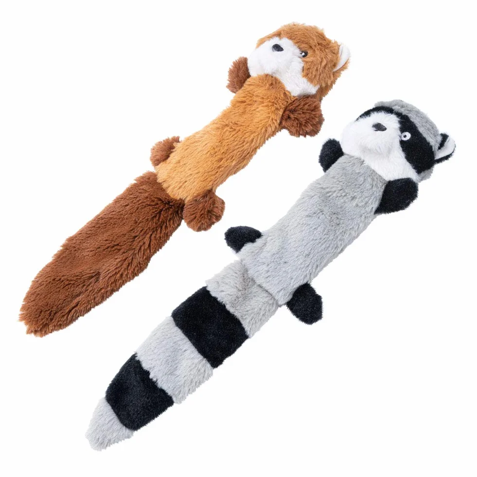 JOYELF Jouet en peluche pour chien qui couine, renard et raton laveur avec papier froissé