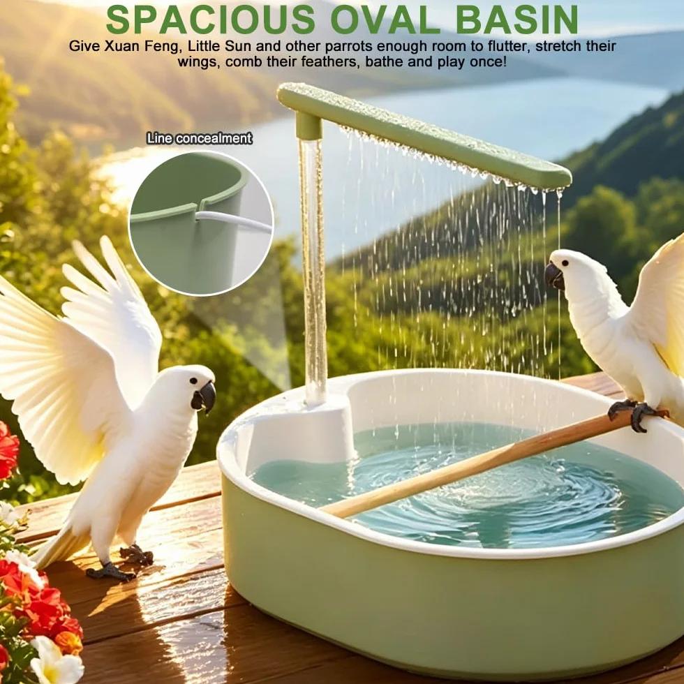 Douche à Oiseaux Automatique avec Douche d'eau Circulante pour Perroquet, Perruche, Cacatoès Vert