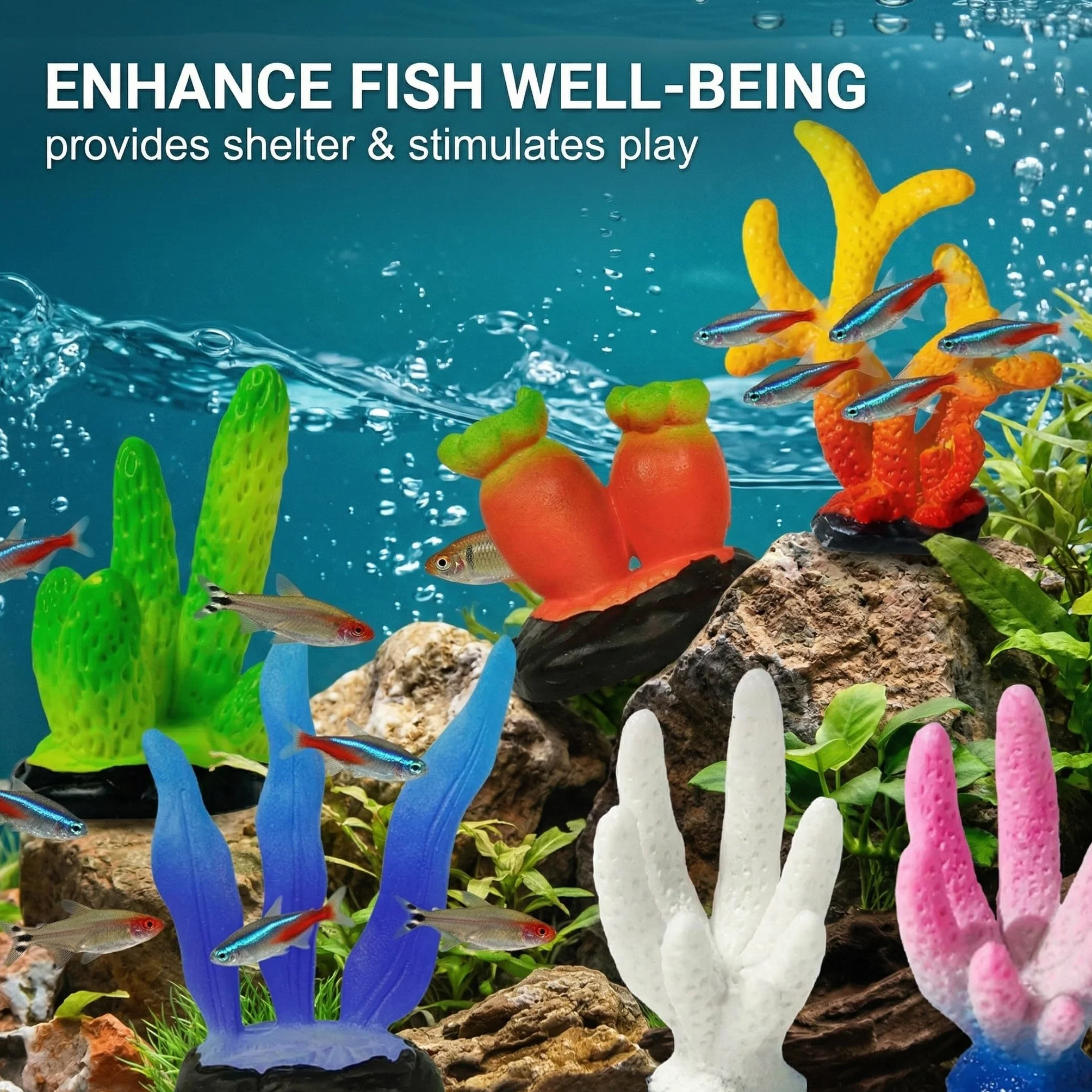Corail Artificiel pour Aquarium, Ornements PVC Multicolore, Décor Résine Paysage Marin