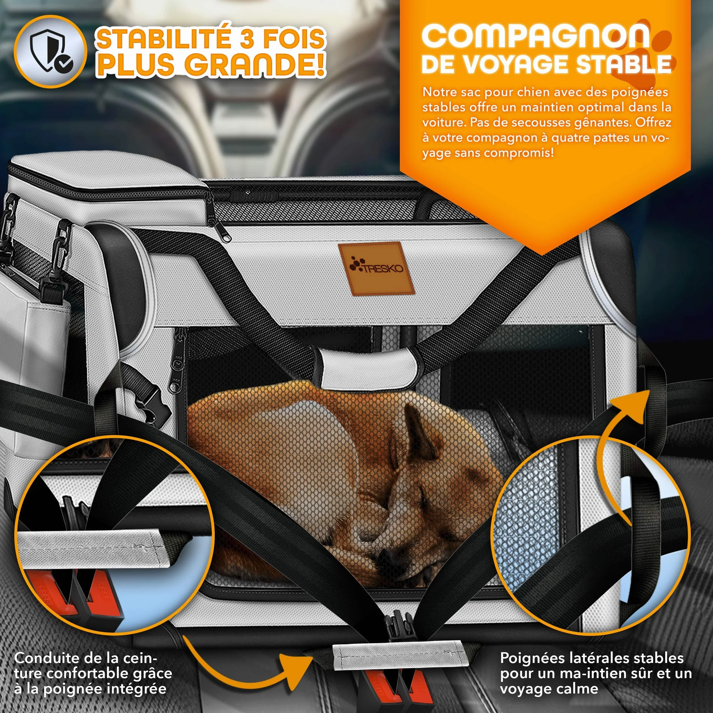 TRESKO Caisse de transport pliable pour chiens et chats, taille M, 61 x 42 x 42 cm, gris