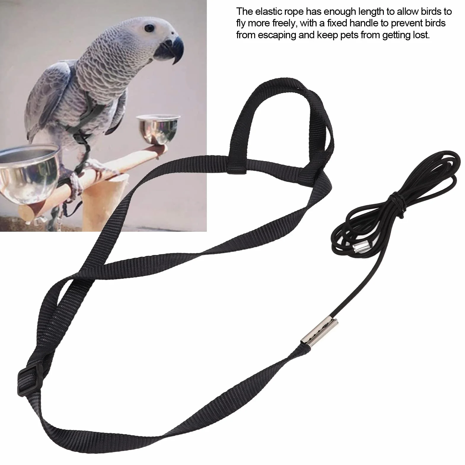 Harnais et Laisse Perroquet Réglable en Nylon, Accessoire Exercice Plein Air pour Ara Perruche Cacatoès Gris Africain, Empêche Fuite et Évasion, pour Vol Libre Sécurisé en Extérieur
