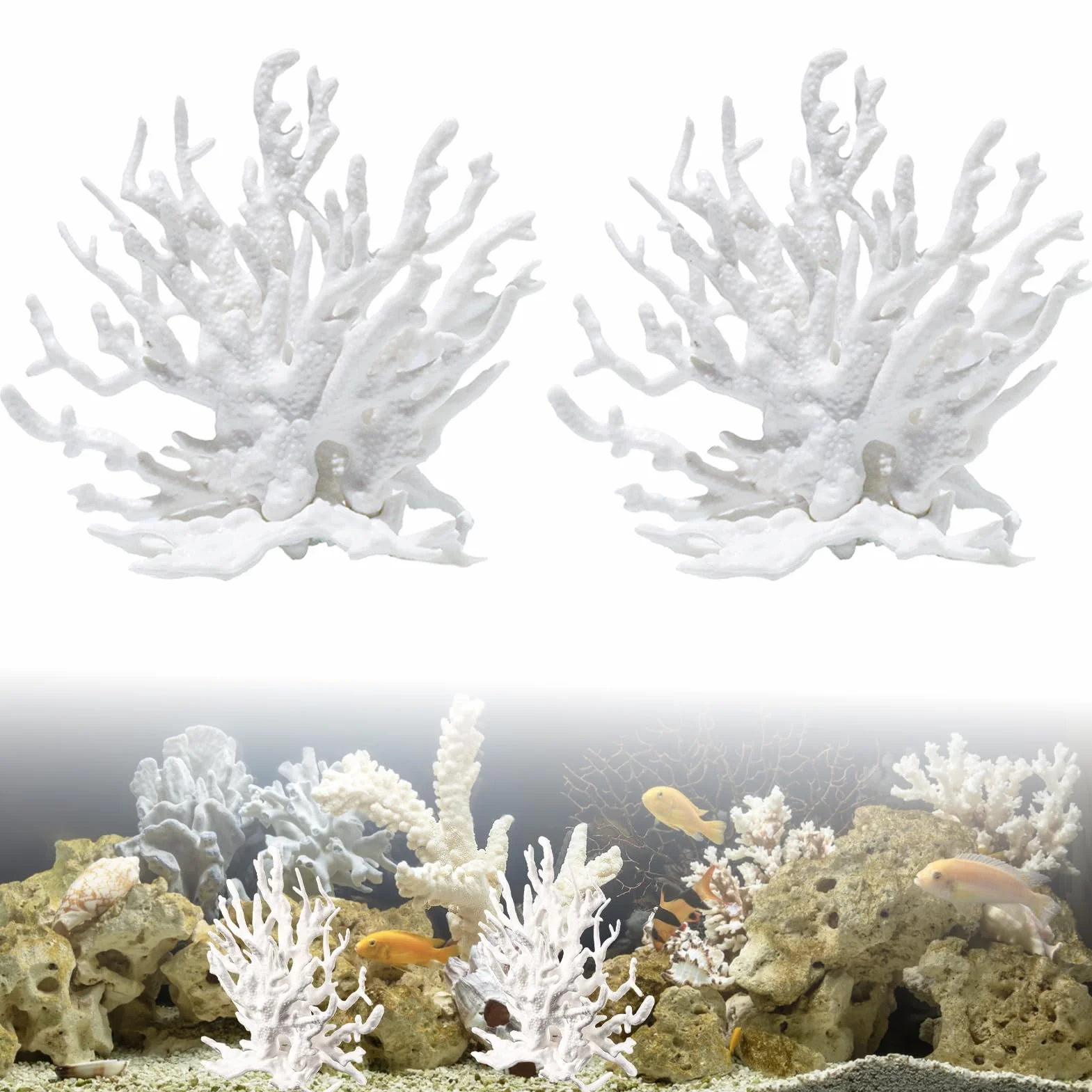Lot de 2 coraux artificiels blancs pour aquarium - Décoration sous-marine