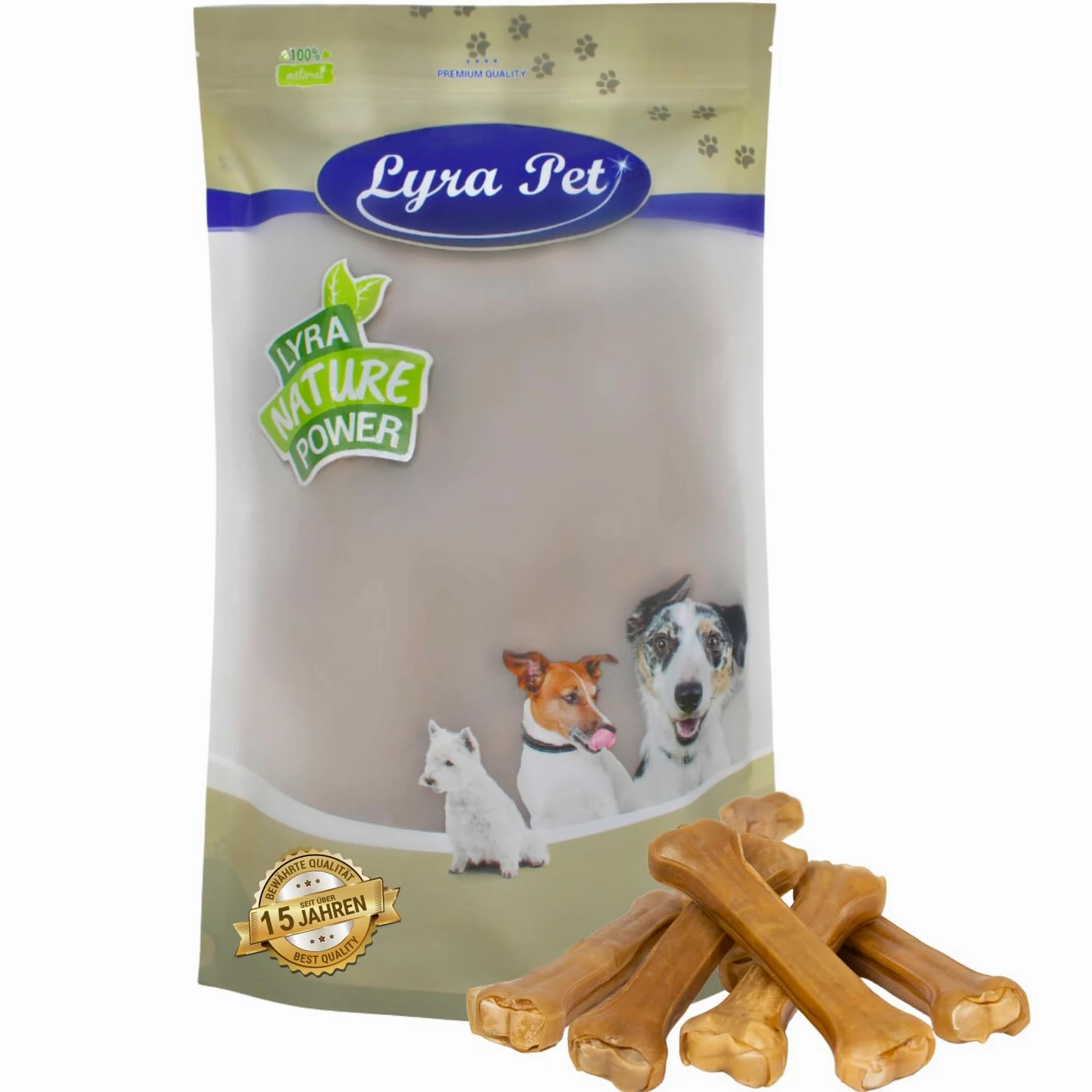 Lyra Pet® 10 os à mâcher en Peau de bœuf env. 25 cm, Snack séché Chiens | Os pour chiens riche en protéines | Hygiène dentaire | Long plaisir à mâcher | Naturel & pauvre en graisses