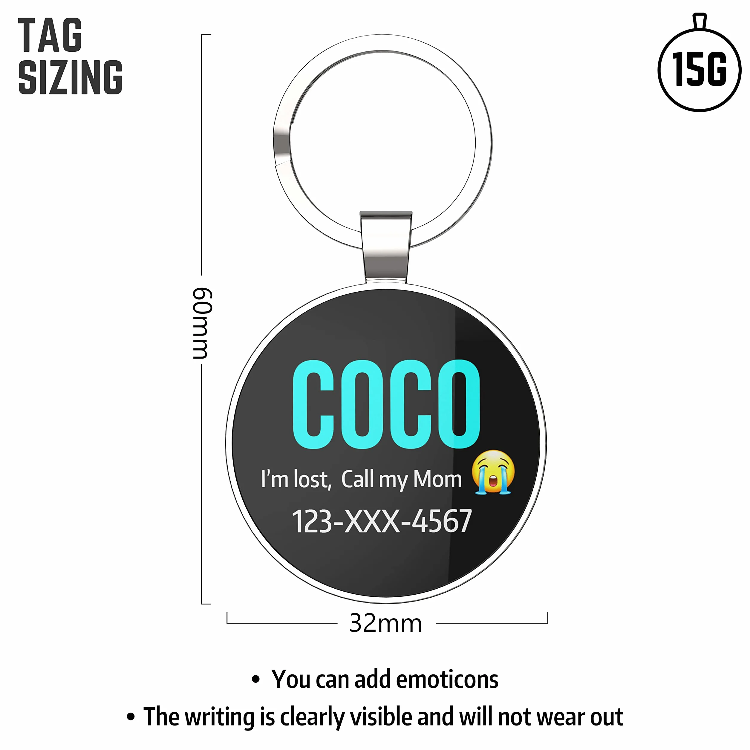 Medaille pour Chien Personnalisé avec Code QR,32mm 2 Faces pour Chat Chien Collier,plus Facile à Lire Que GravéE - En Ligne | Modifiable | Colourful(Tour)