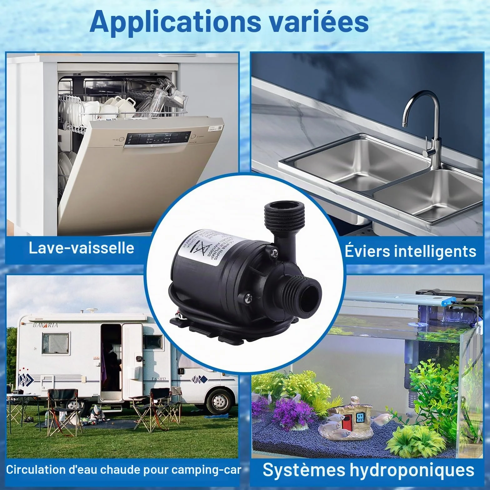 Pompe amphibie DC 12V 800L/H 5M submersible pour eau de piscine fontaine aquarium étang