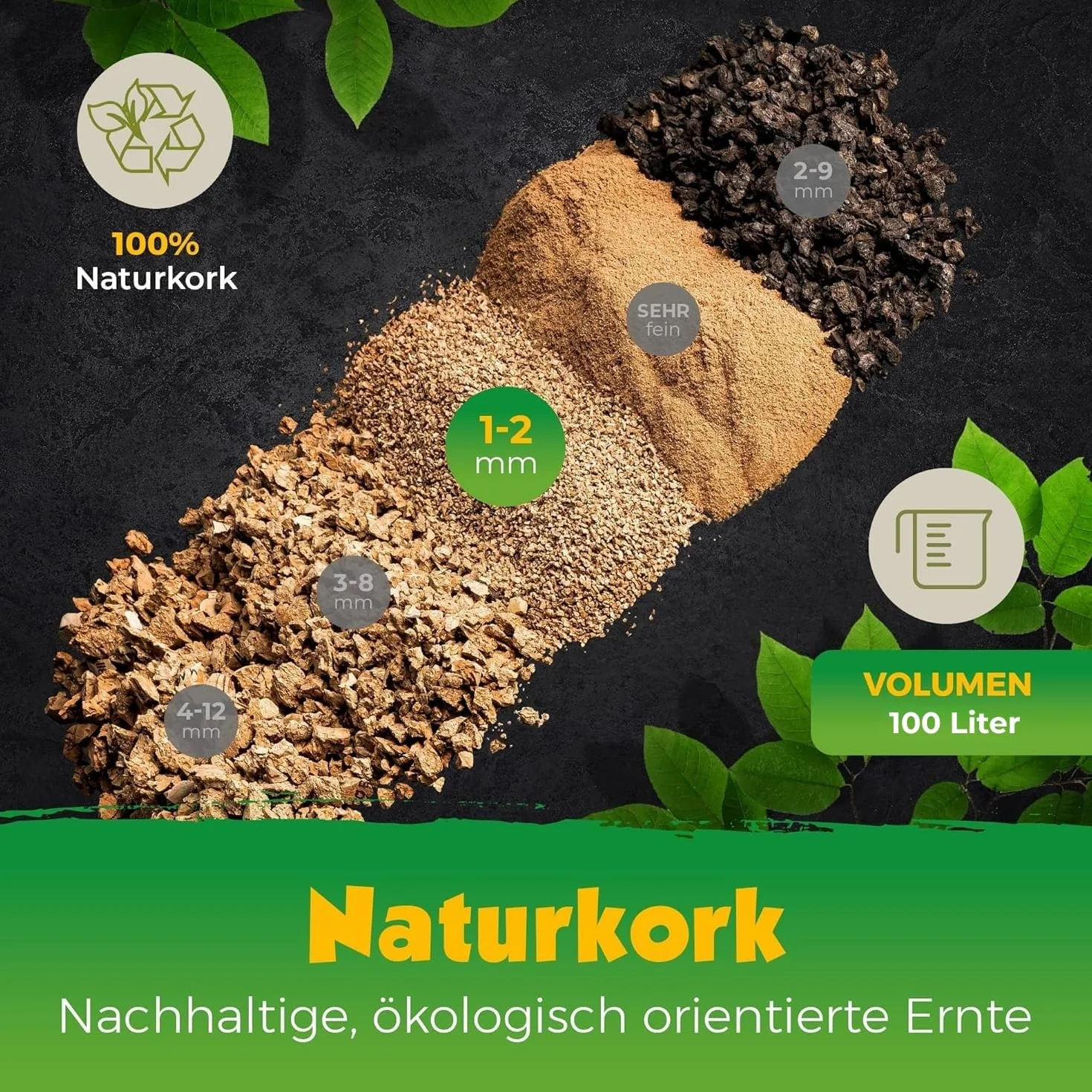 Granulés de liège fins 100 litres 0,5-3 mm liège naturel recyclé