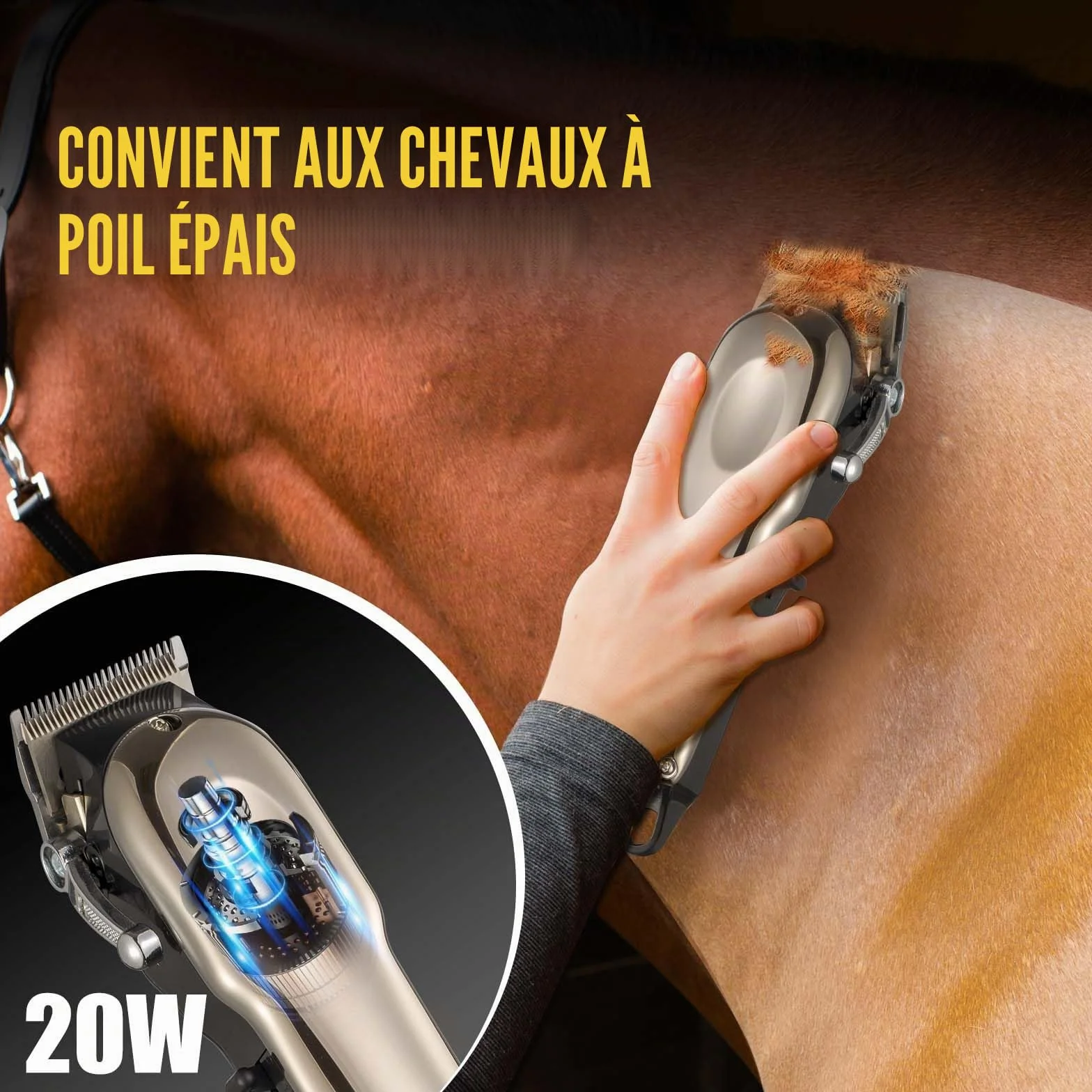 Tondeuse Sans Fil Professionnelle pour Chevaux - Électrique Rechargeable Toilettage Silencieuse - Tondeuse Animaux Poil Long - 4 Guides Inclus