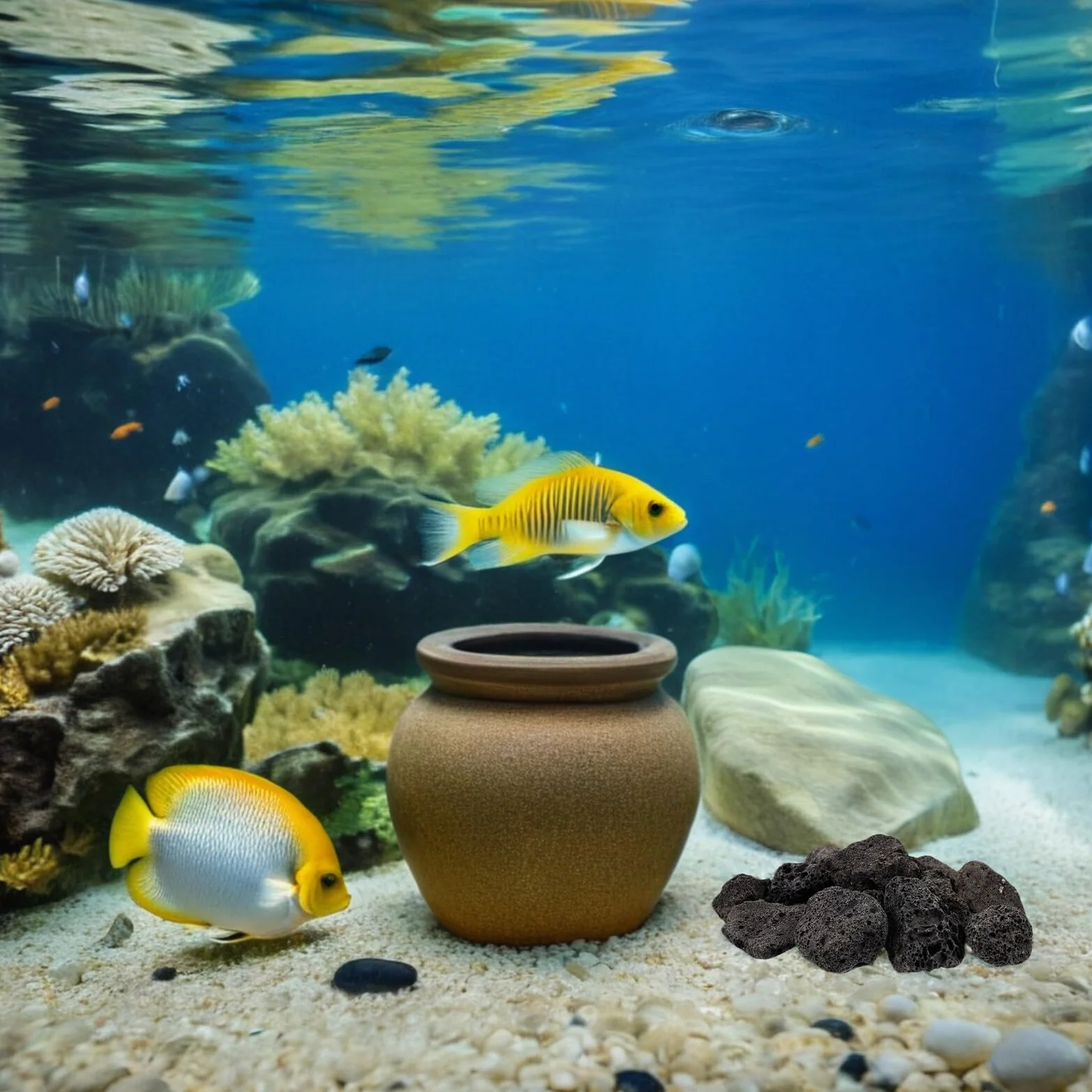 Roches Volcaniques Noires pour Aquarium - Décoration Pierre Volcanique Plantes en Pot