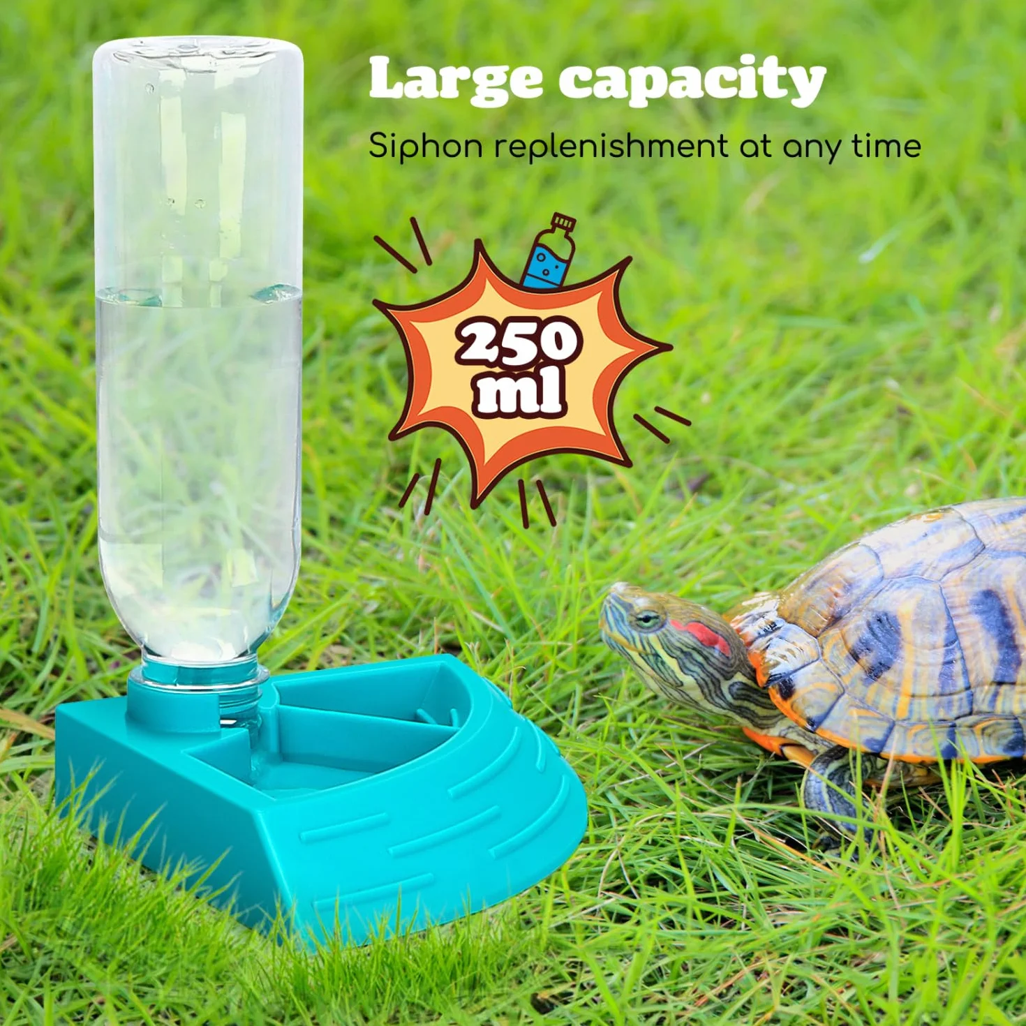 Nobleza Distributeur d'eau pour Reptile Abreuvoir Tortue Mangeoire 2 en 1 Anti Débordement Plastique Bleu Taille S