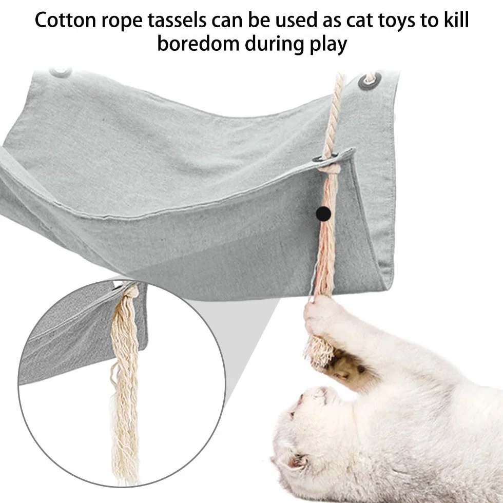 DONGKER Hamac Cage pour Chat,Nid Suspendu Respirant pour Animaux de Compagnie en Coton et Lin avec 4 Crochets pour Chats de Moins de 7Kg/15 Lbs Lapins Furets Chinchillas