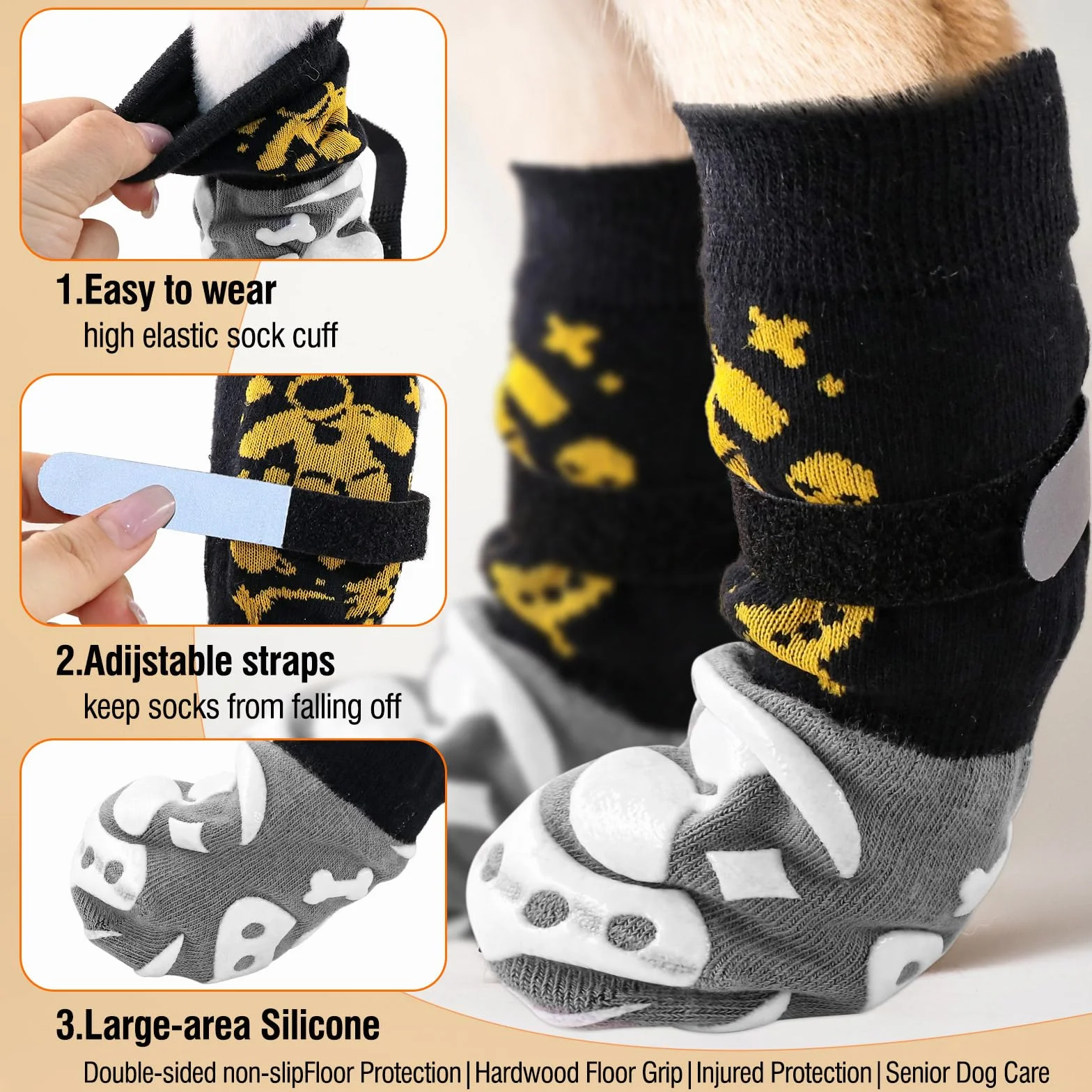 Chaussettes antidérapantes pour Chien avec Double Face, Protection Pattes, Contrôle Traction Sols Bois Dur (S)