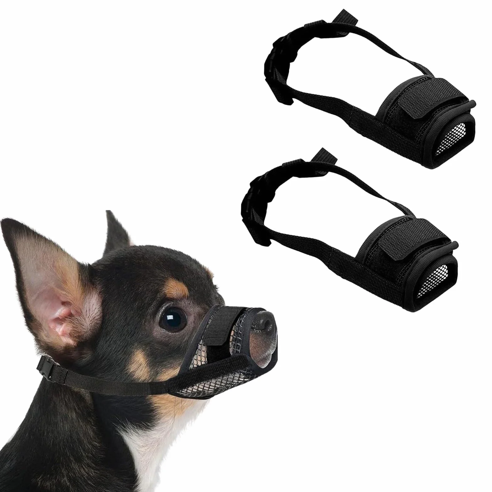 KEYRI 2 Pièces Muselière pour Chiens Muselière Souple Réglable pour Chiens Respirant Muselière en Nylon pour Chien Museliere Anti-Aboiements et Anti-Morsures Museau d'Entraînement (Noir, Petit)