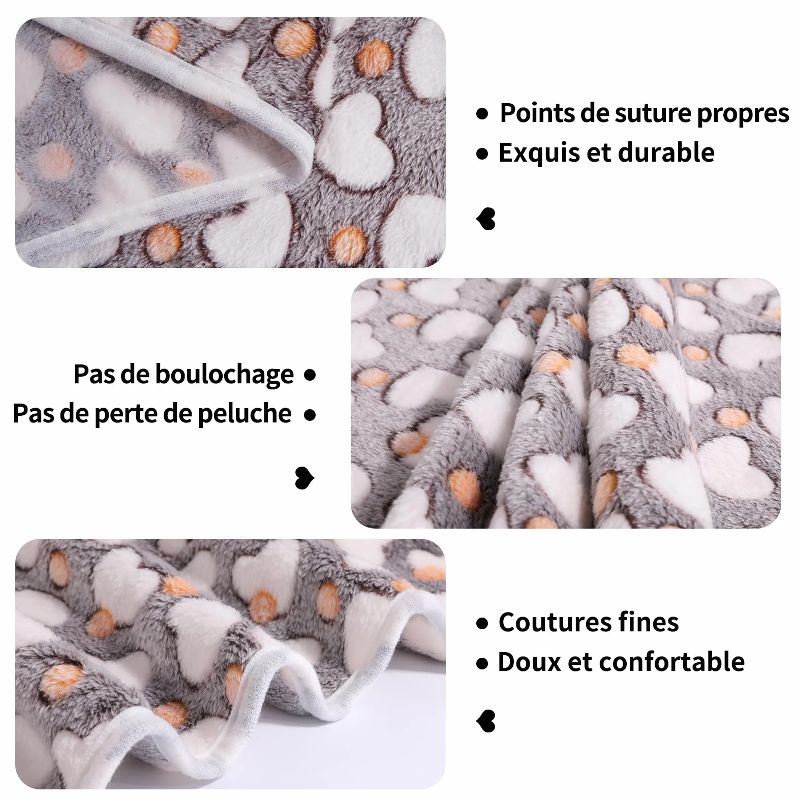 COMSLE Couverture pour Chien Chat Pelucheuse Lavable Lot de 3 Plaid Polaire 40x60cm Gris