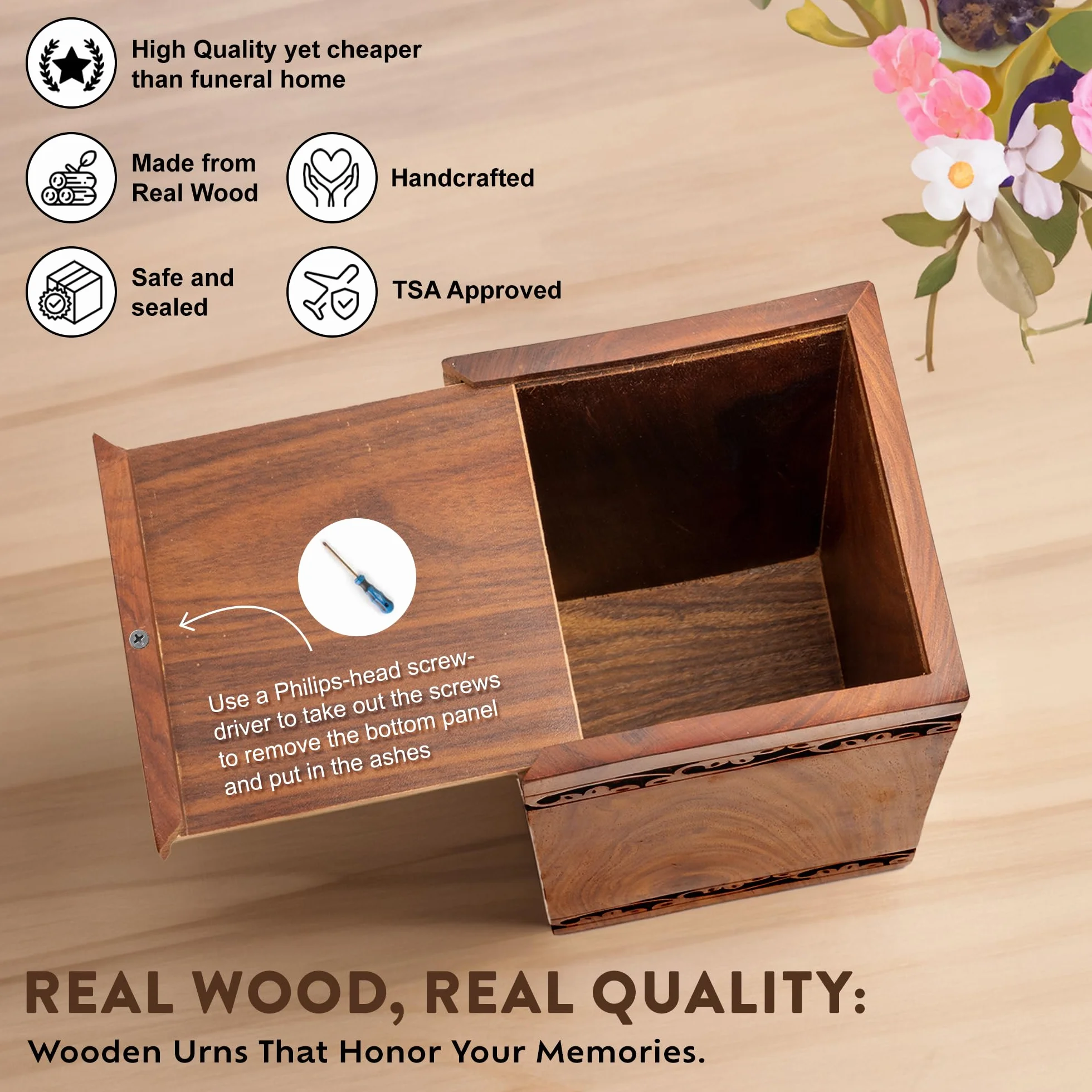 Urne Funéraire en Bois Arbre de Vie pour Cendres Homme Femme Enfant Animal
