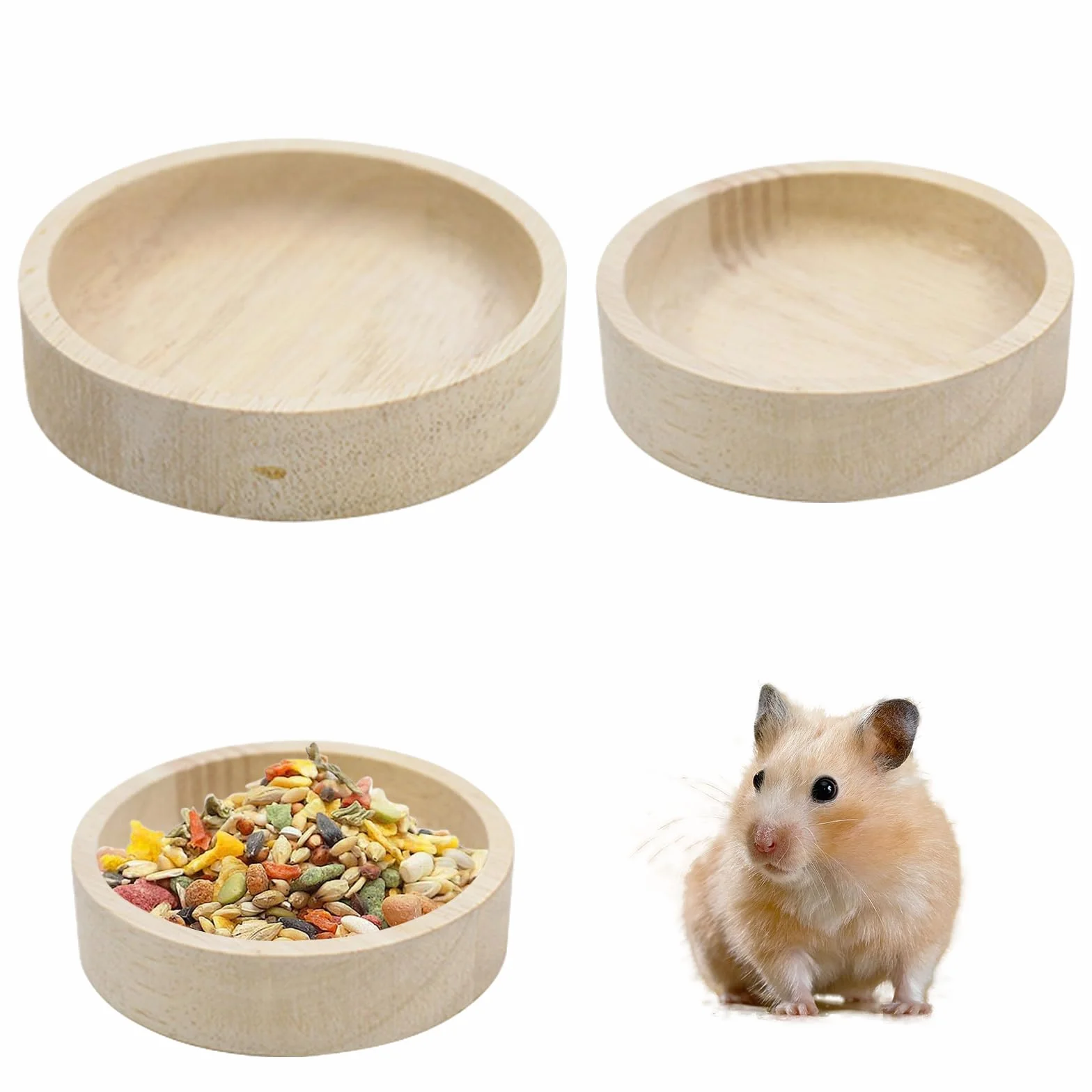 Bekecidi Lot de 2 Gamelles en Bois pour Hamster, 2 Tailles