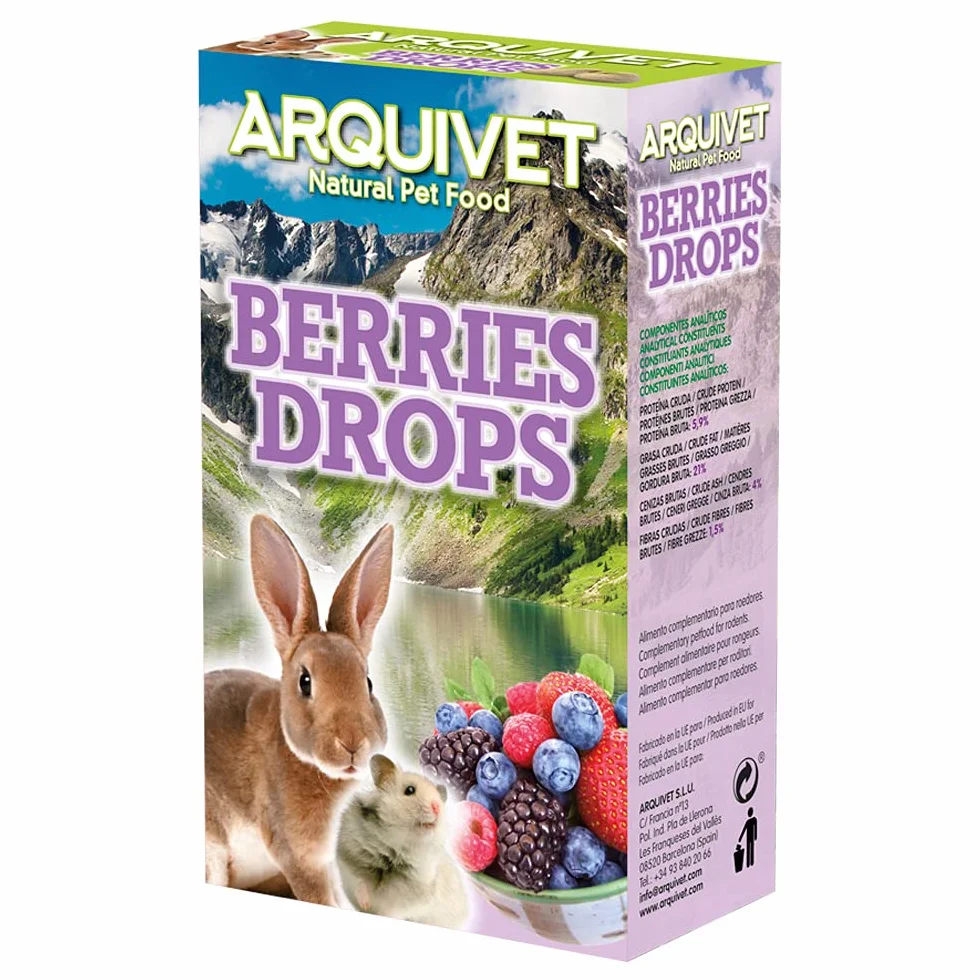 ARQUIVET Drops aux fruits des bois - 65 g - snacks pour les rongeurs - bonbons et récompenses pour lapins, hamsters, cobayes, furets