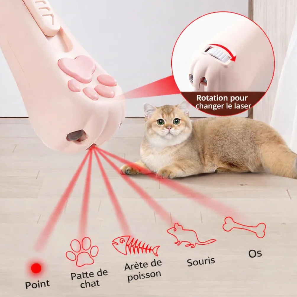 Laser pour Chats Jouet Interactif Rechargeable USB 3 Modes Réglables Marque Française Blanc Neigé