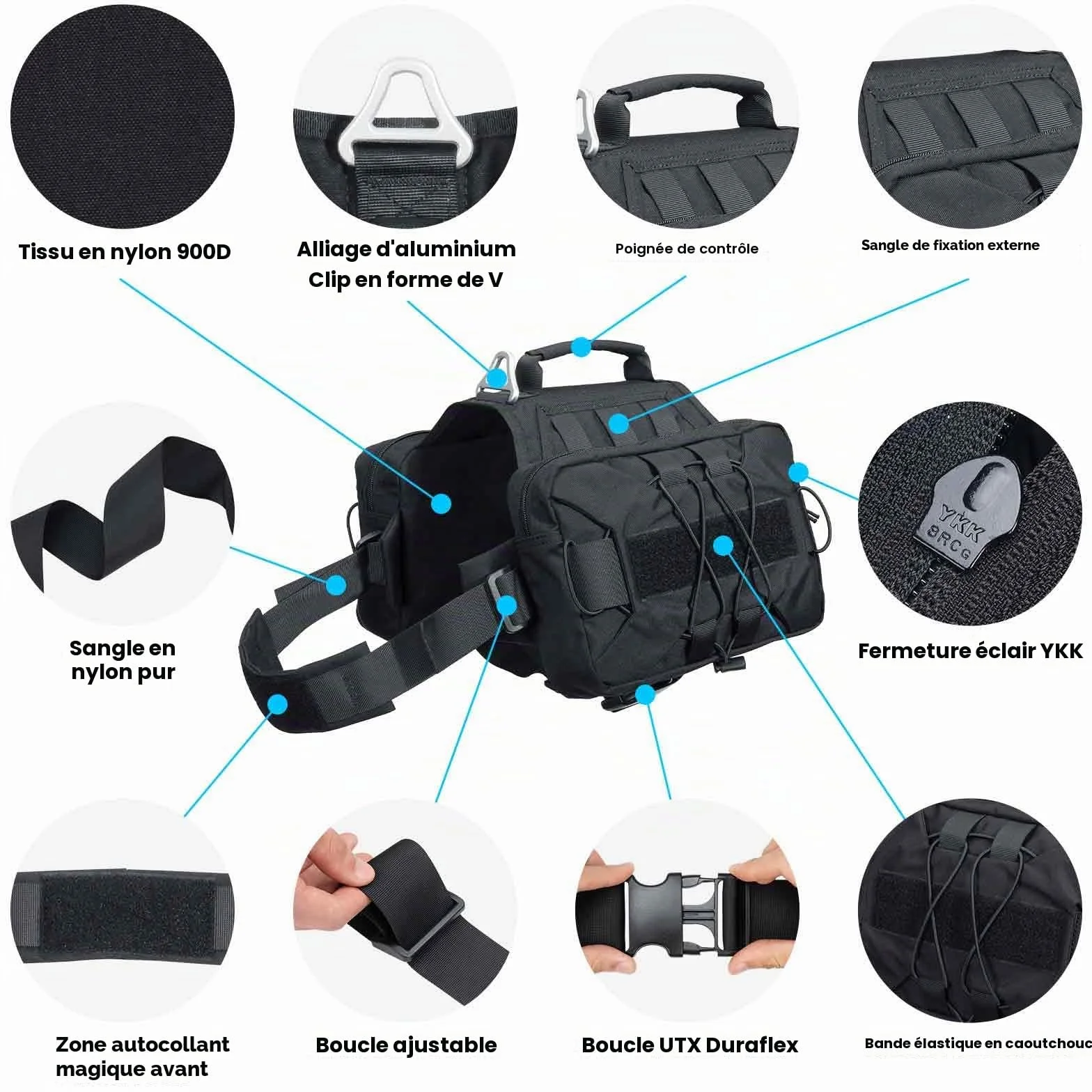 EXCELLENT ELITE SPANKER Sac à Dos pour Chien Hound Sac à Dos de Selle Voyage Camping Randonnée Chiens Moyenne Grande Taille 2 Poches latérales BLK-L