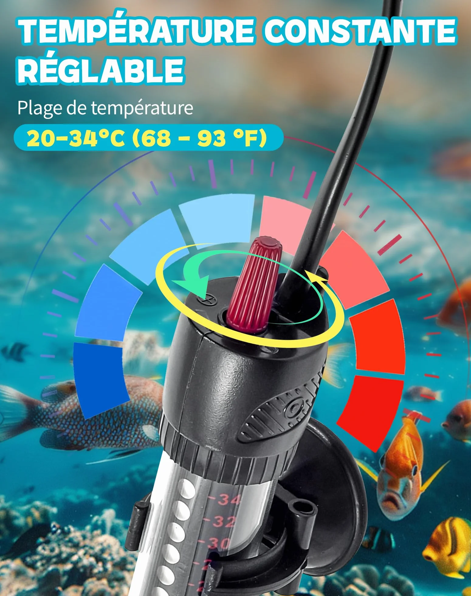 Chauffage Aquarium 25W pour 10L 20L 30L Chauffage pour Aquarium avec réglage 20–34°C
