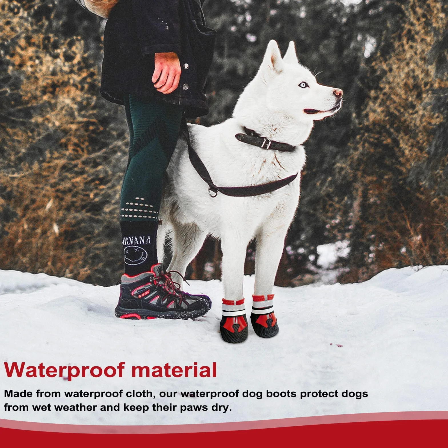 Bottes Chien Imperméables avec Sangles Réfléchissantes Antidérapante Protecteurs de Pattes Taille Petit Moyenne Grande (L, Rouge)