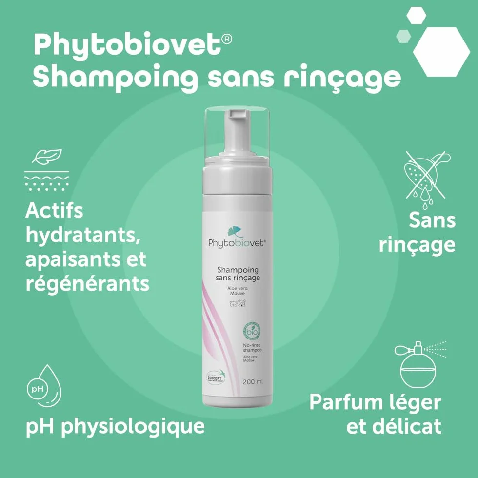 MP Labo Phytobiovet Shampoing sans Rinçage Chien Chat 200 ML Aloe Vera Mauve Ecocert