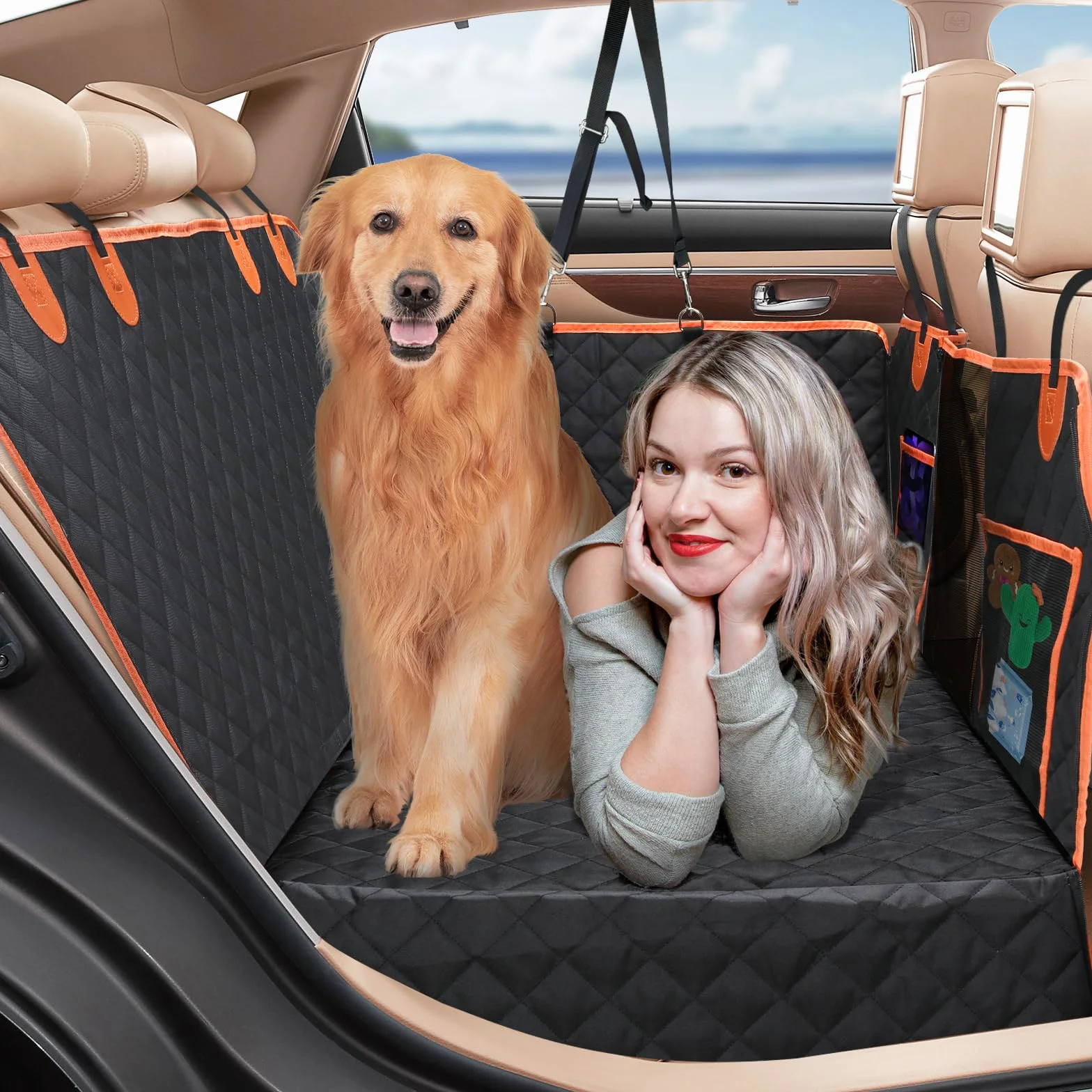 Euqvunn Protection Coffre Voiture Chien avec Fond Rigide [Taille Plus Large et Clip en métal] Housse Voiture Chien, Imperméable Protection Siege Voiture Chien Universel pour Voitures, SUV, coffres