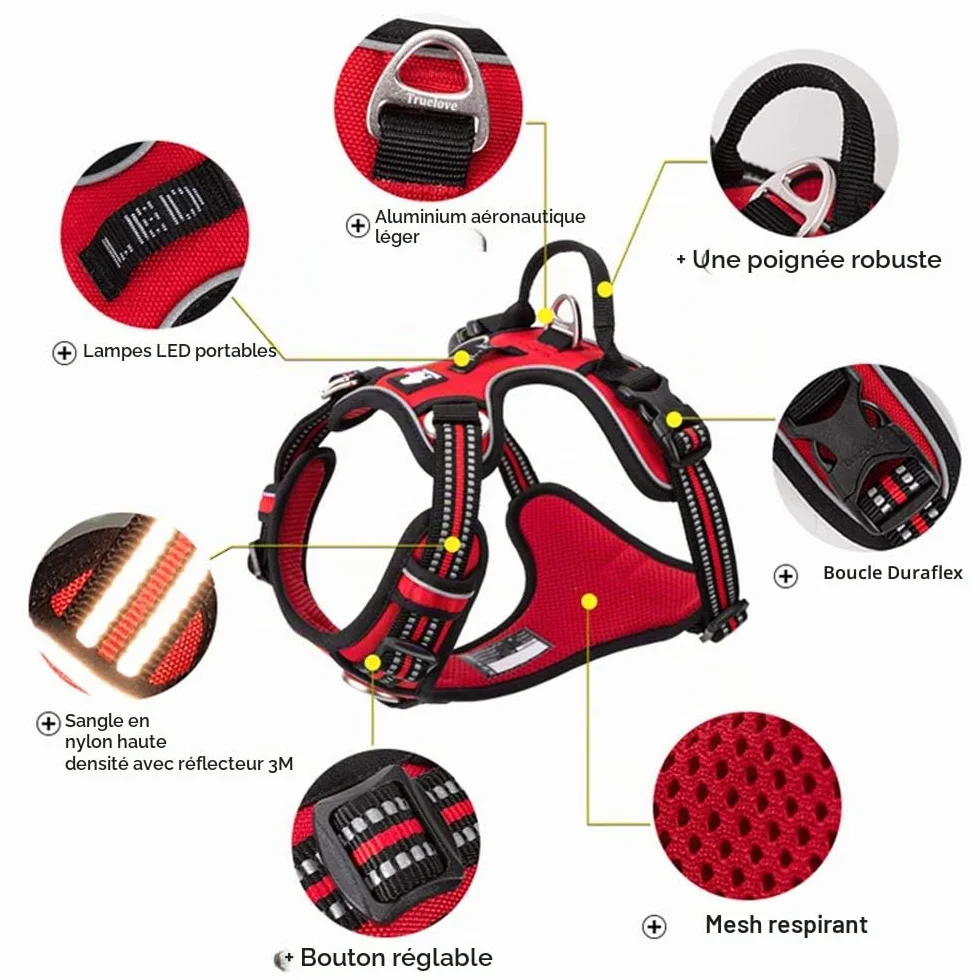 Harnais pour Chien No Pull Nylon Souple Réfléchissant Réglable Petit Grand Animal Domestique