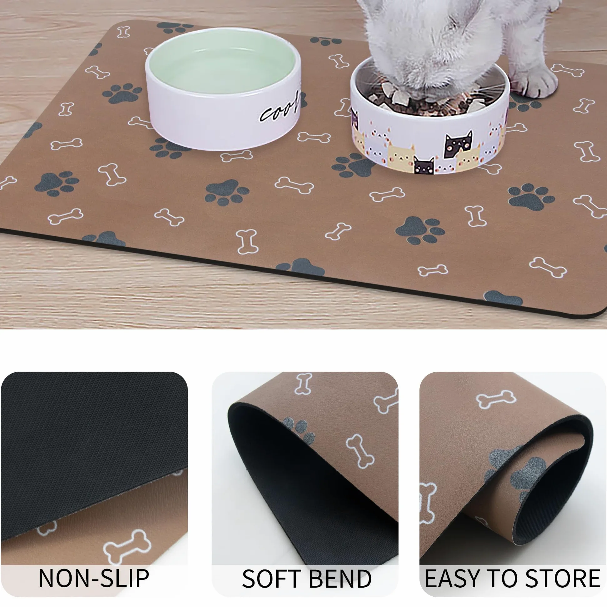 Tapis de nourriture antidérapant pour chien et chat - Séchage rapide - Absorbant - 46 x 30 cm - Rouge