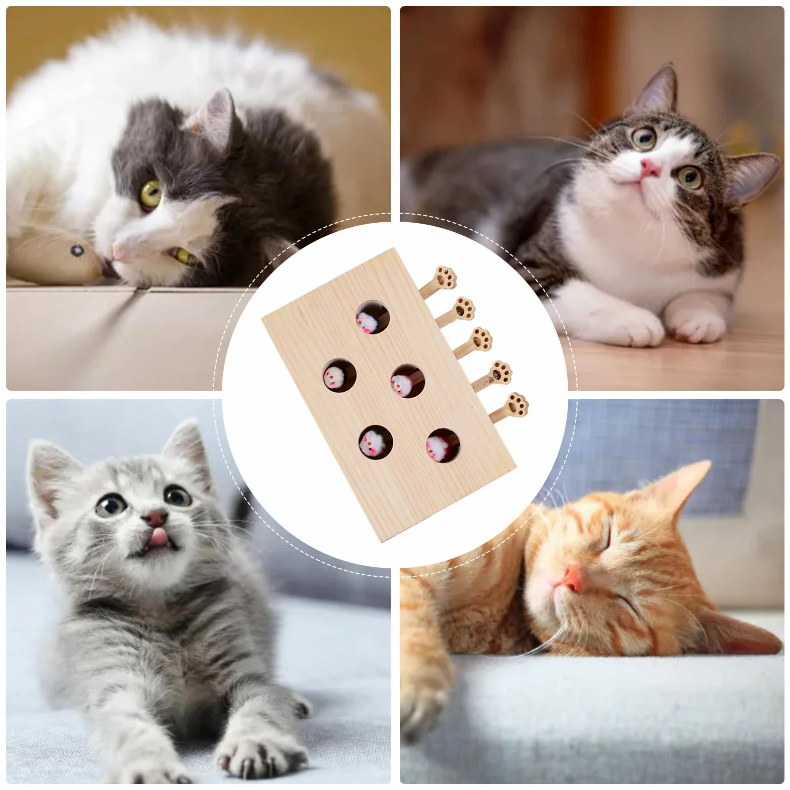 Interactifs Chat Puzzle Souris Mobile, Exercice | Puzzle Tape-Taupe En Bois Chatons Relaxant Pour Chats D'Intérieur Anti-Ennui Stimulation Mentale Exercice Instincts Naturels