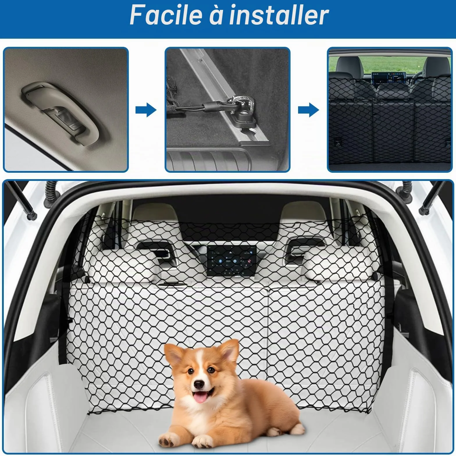 Filet Voiture pour Chien 120x70cm Grille Séparation Siège Arrière Camions SUV Berlines
