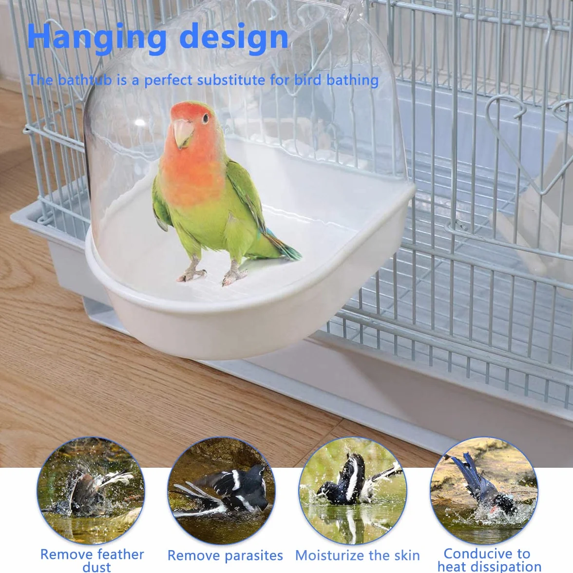 2PCS Baignoire pour Oiseaux,Baignoire Bird Bain D'oiseau Cage Baignoire Oiseaux Baignoire Suspendue avec Crochets Fournitures de Cage à Oiseaux pour Oiseaux Canaries Budgies et Perroquet