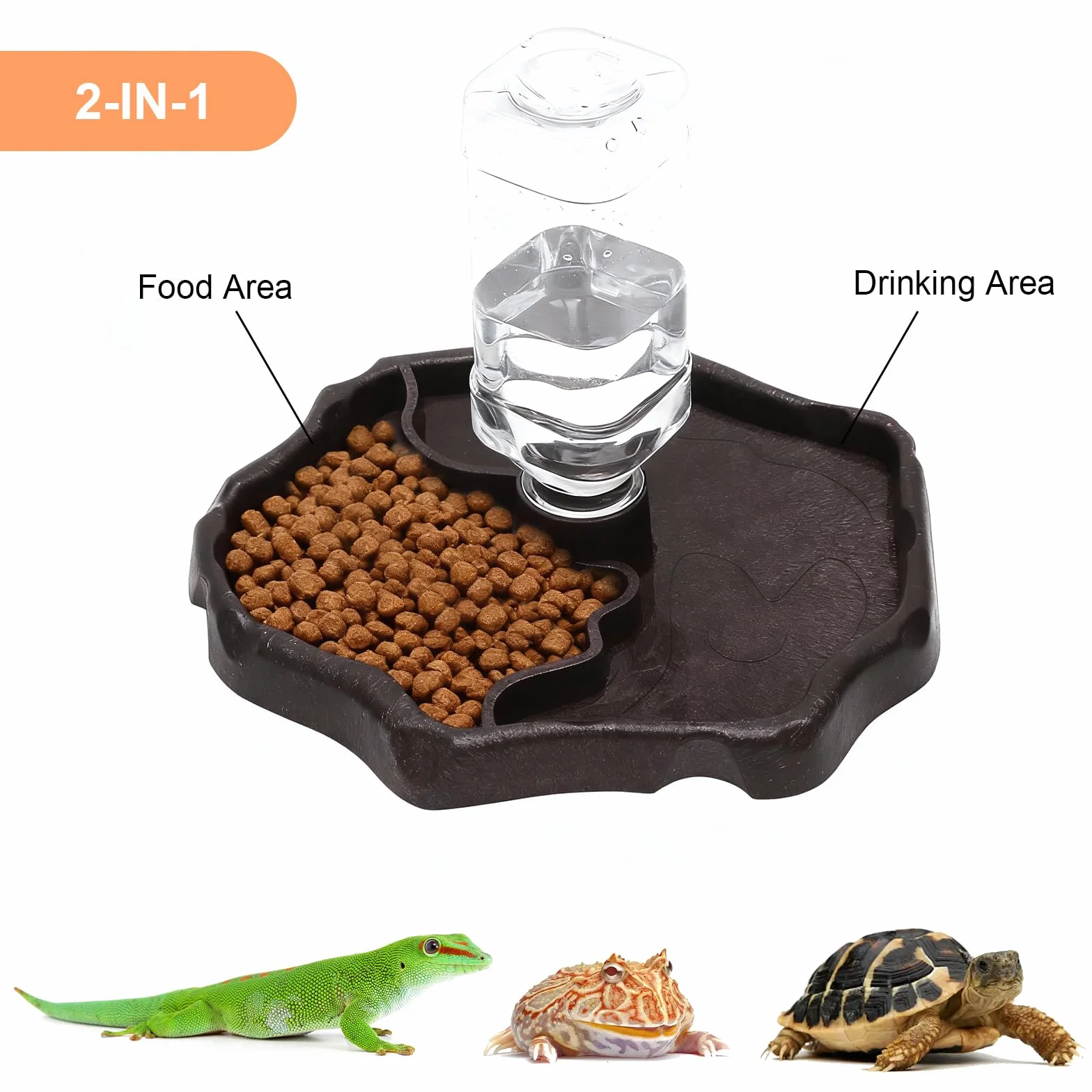Abreuvoir Tortue Terrestre, Abreuvoir Reptile avec Bouteille, Gamelle Tortue Terrestre et Distributeur Eau Tortue Terrestre 2 en 1, Abreuvoir Tortue Automatique pour Lézards, Geckos, Serpents