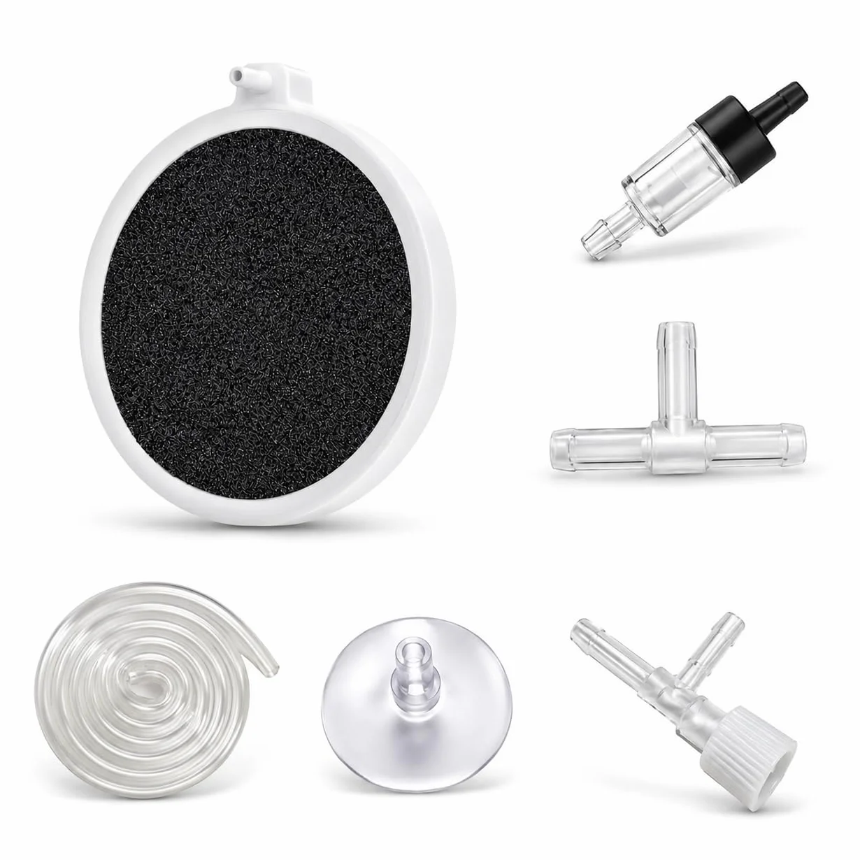 Diffuseur d'air Aquarium 6 pièces – Pierre à air Nano Bulles Fines Silencieux – Kit avec Tuyau 2 m, Clapet Anti-Retour, Valve Réglable