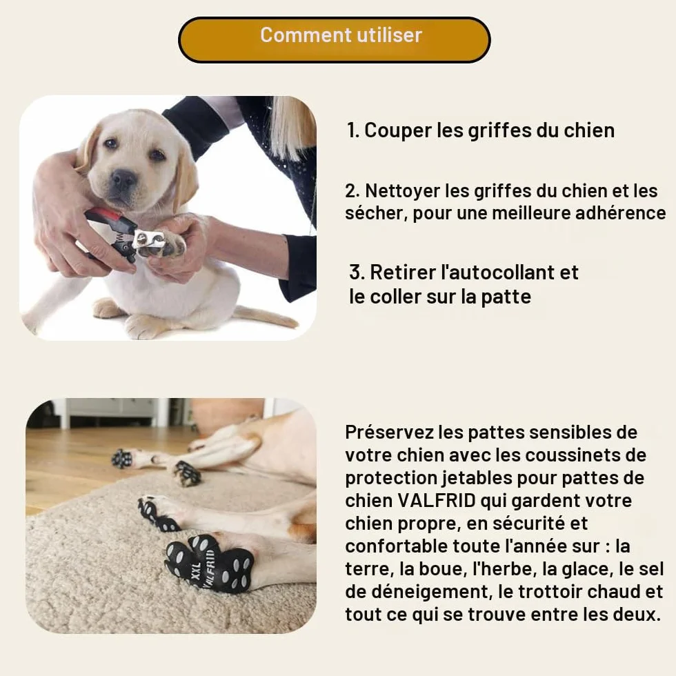 VALFRID Protecteur de Patte de Chien Anti-dérapant 40 pièces Auto-adhésif Chaussures Bottillons XXXL