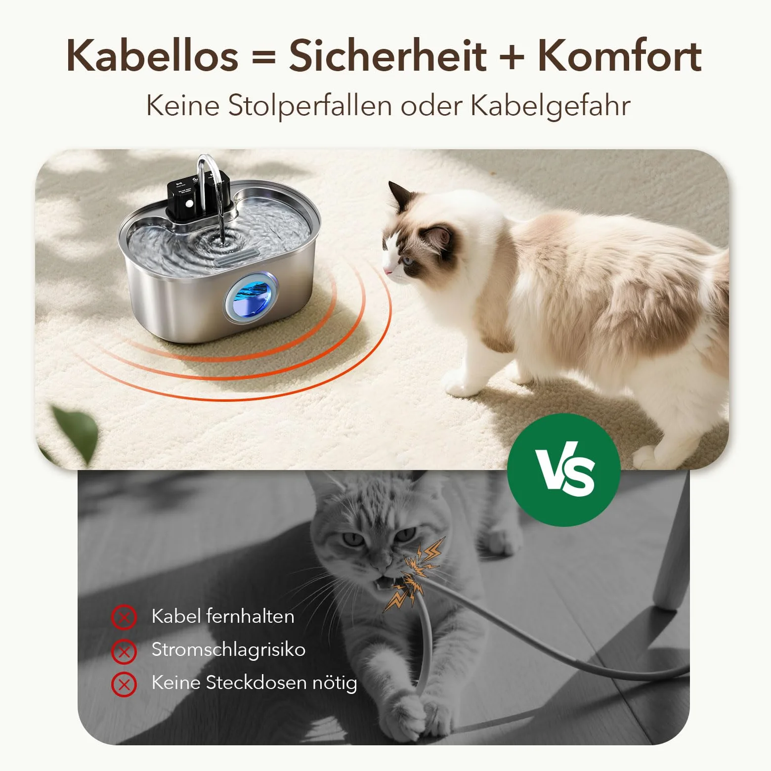 Fontaine à Eau sans Fil pour Chat 3,2 L – INOX, à Piles, avec capteur de Mouvement, Pompe silencieuse, Filtration Multiple, sans BPA, Facile à Nettoyer, pour intérieur